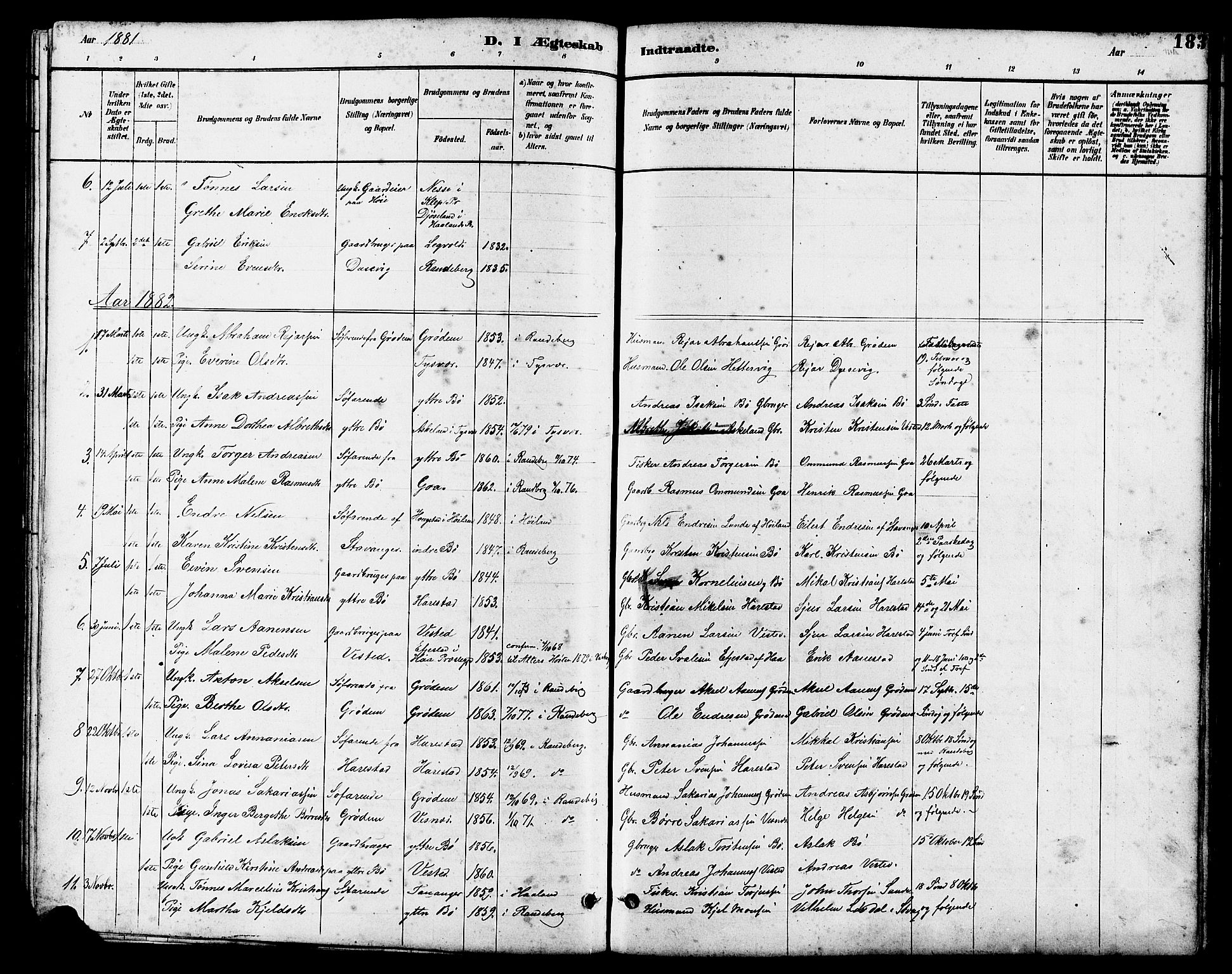 Hetland sokneprestkontor, SAST/A-101826/30/30BB/L0006: Parish register (copy) no. B 6, 1878-1921, p. 183