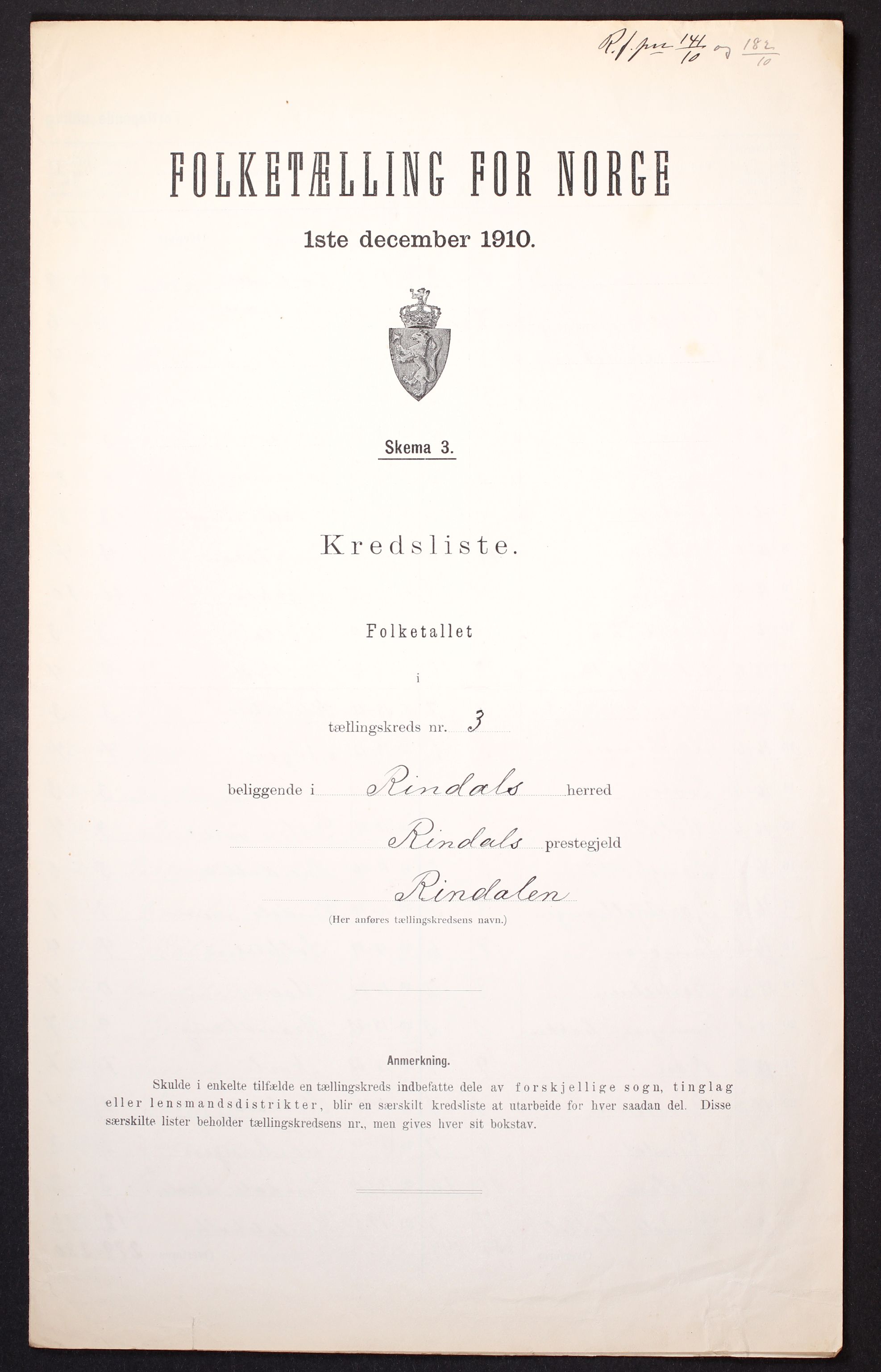 RA, 1910 census for Rindal, 1910, p. 10