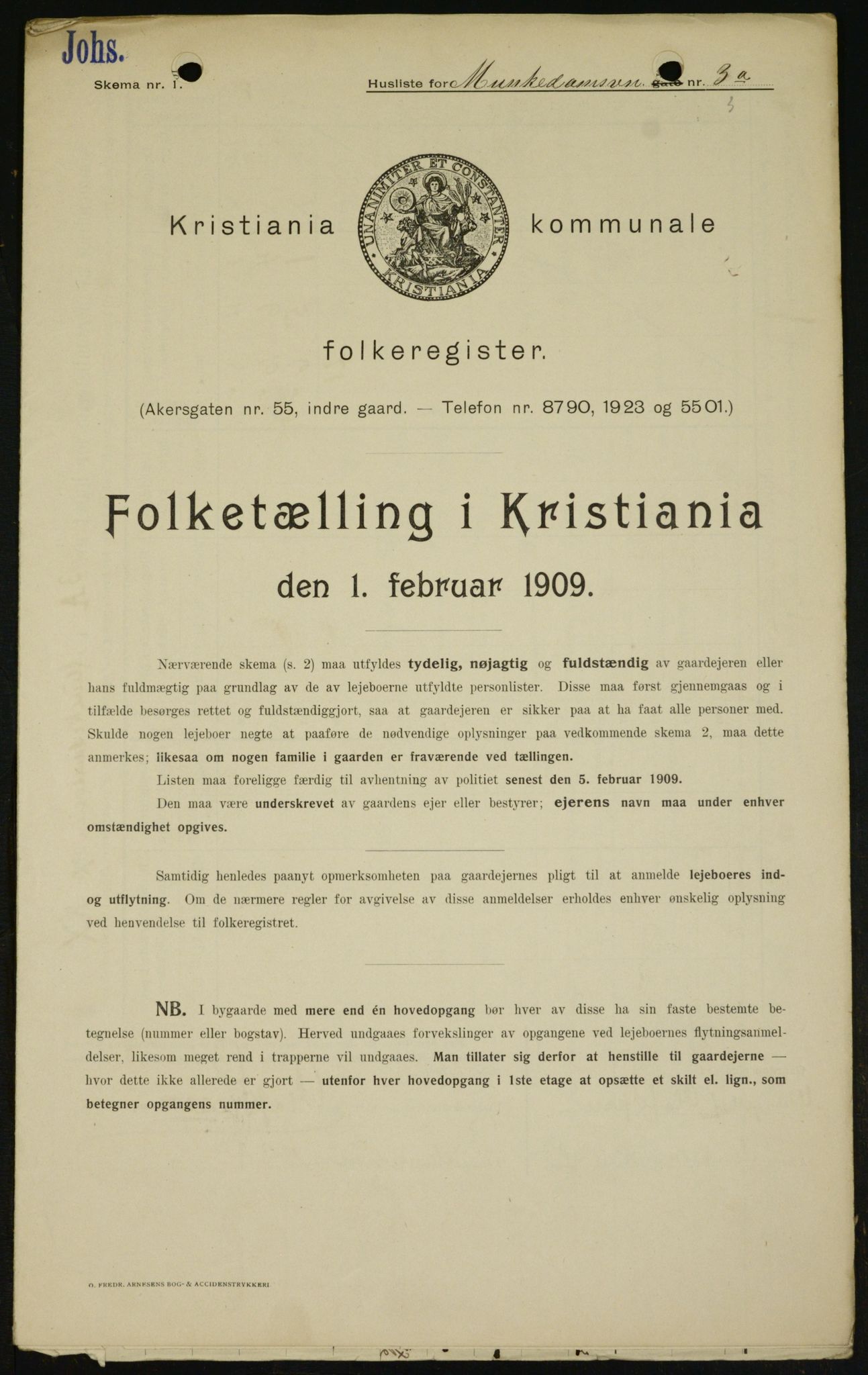 OBA, Municipal Census 1909 for Kristiania, 1909, p. 60396