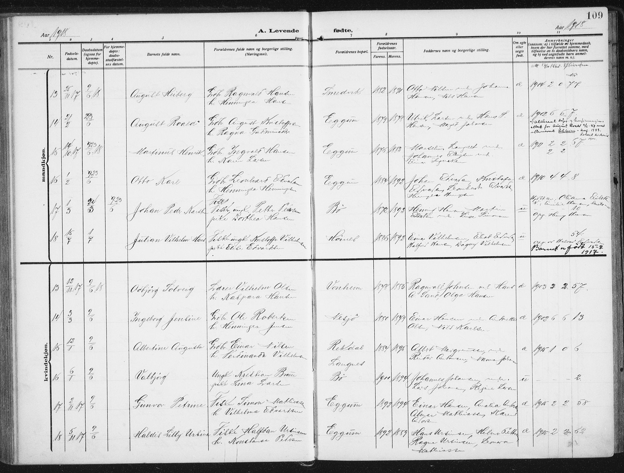 Ministerialprotokoller, klokkerbøker og fødselsregistre - Nordland, AV/SAT-A-1459/880/L1135: Parish register (official) no. 880A09, 1908-1919, p. 109