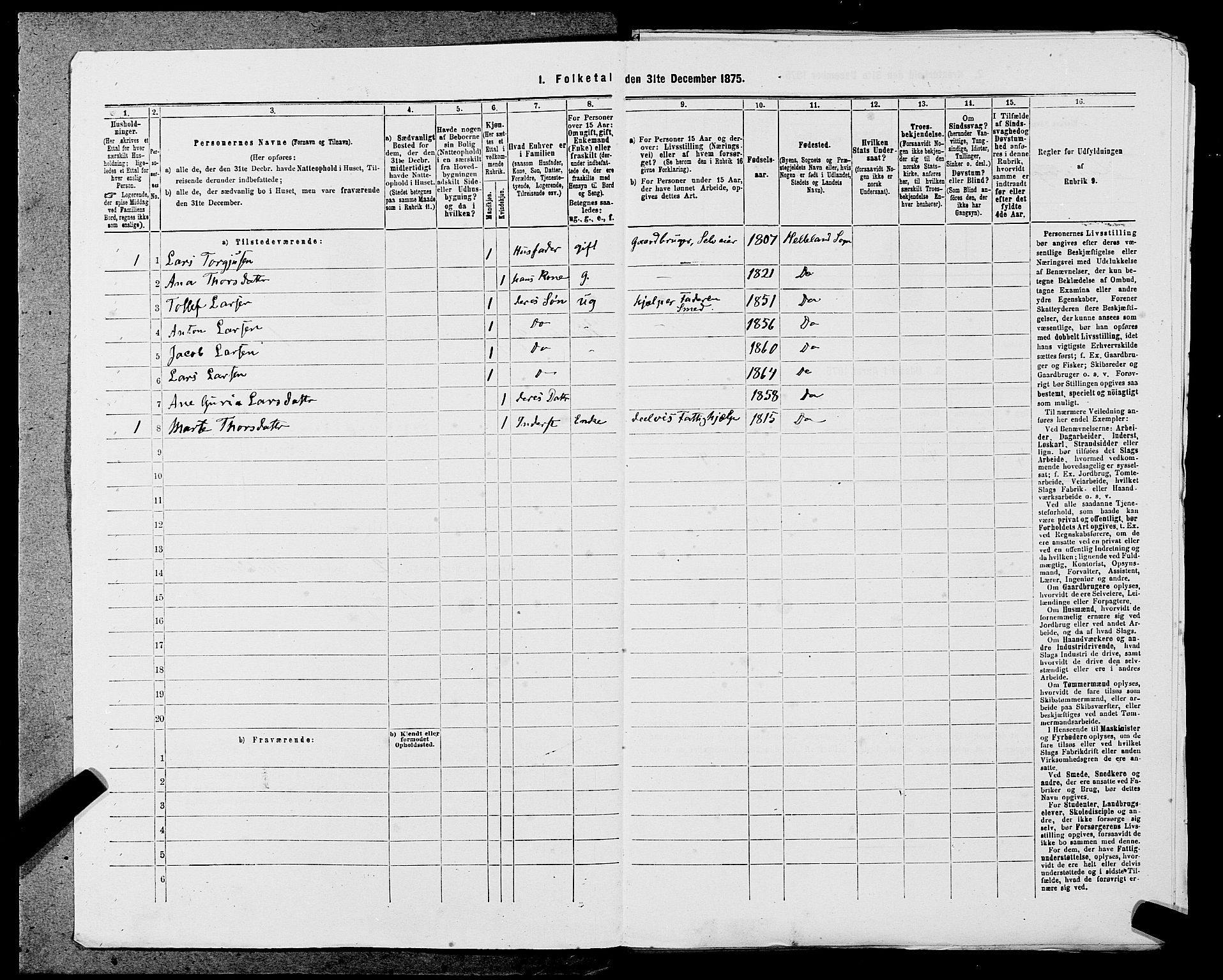 SAST, 1875 census for 1115P Helleland, 1875, p. 66