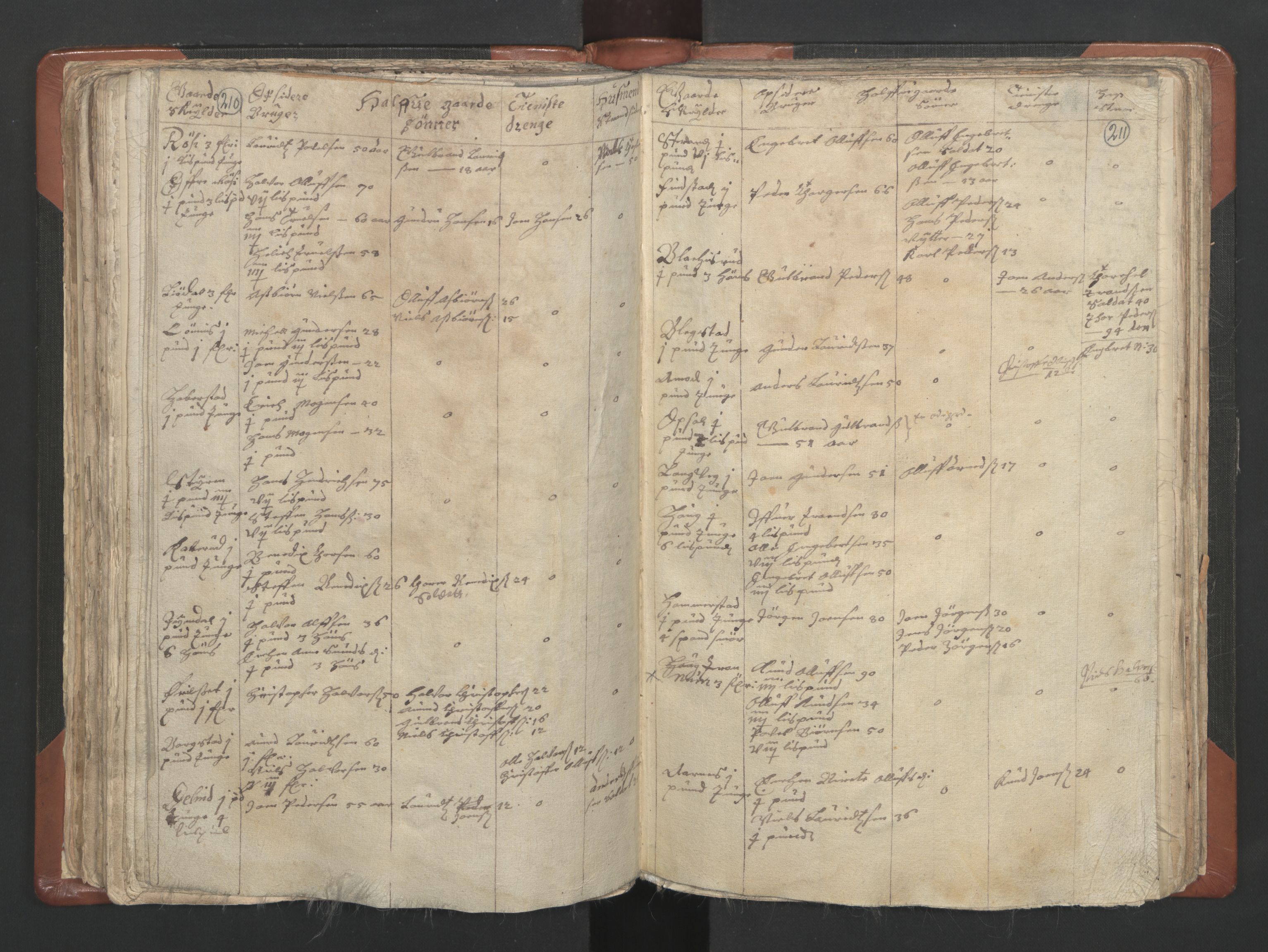 RA, Vicar's Census 1664-1666, no. 4: Øvre Romerike deanery, 1664-1666, p. 210-211