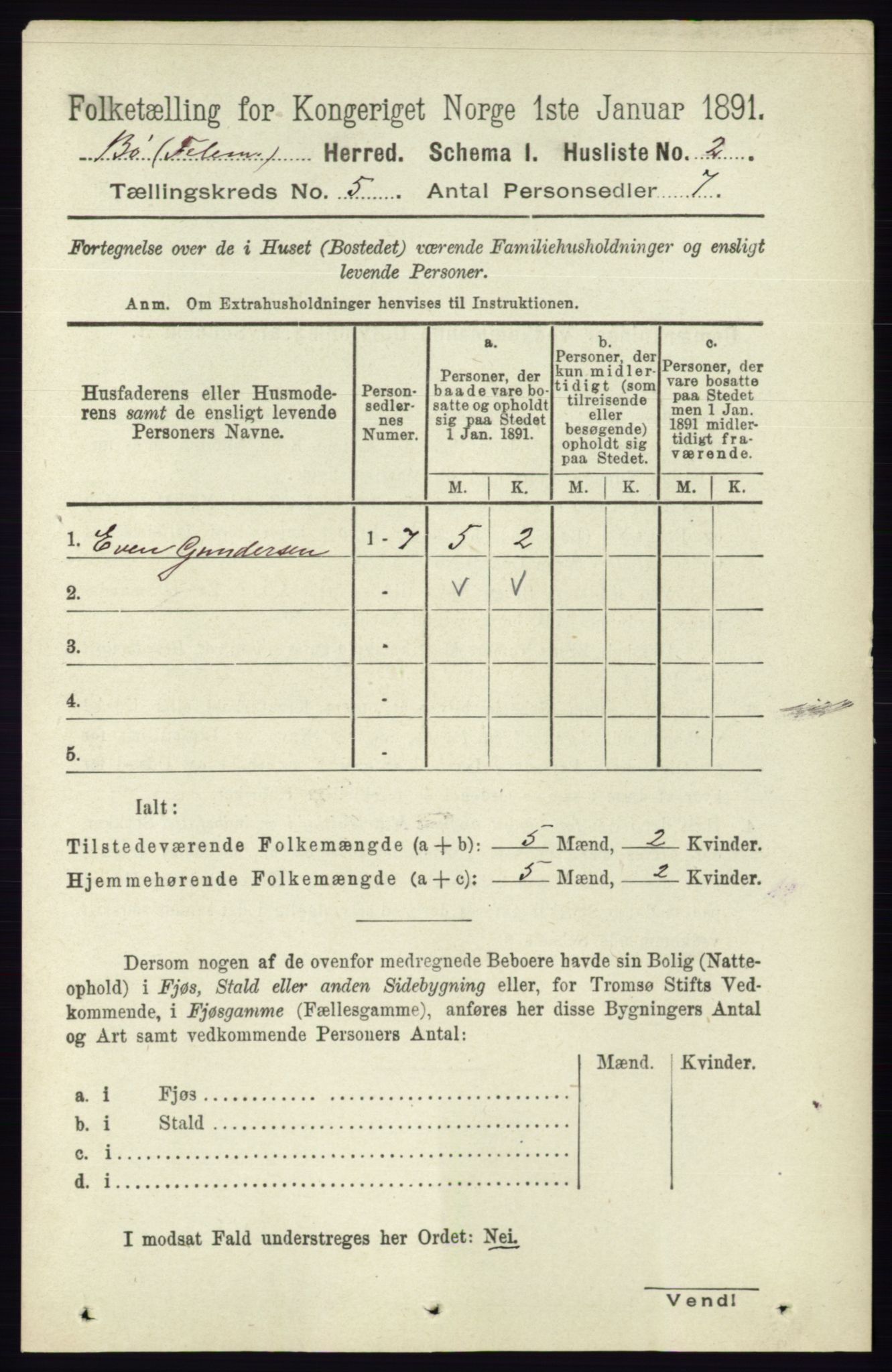 RA, 1891 census for 0821 Bø, 1891, p. 1335