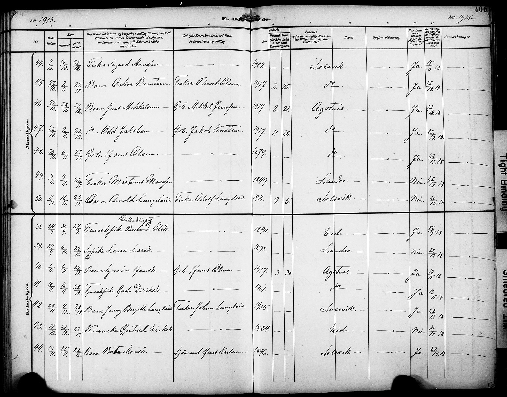 Fjell sokneprestembete, AV/SAB-A-75301/H/Hab: Parish register (copy) no. A 5, 1899-1918, p. 406