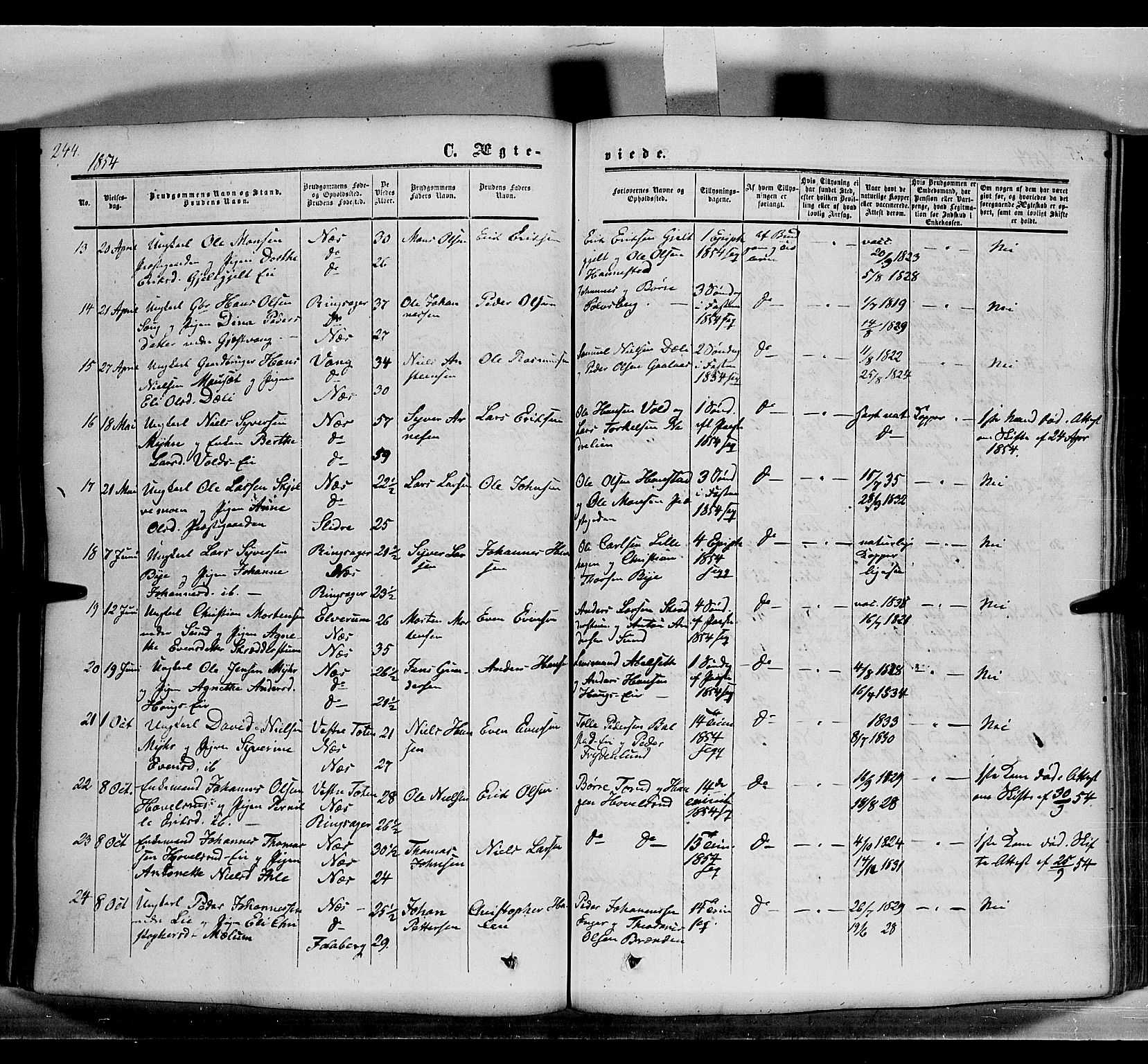 Nes prestekontor, Hedmark, SAH/PREST-020/K/Ka/L0004: Parish register (official) no. 4, 1852-1886, p. 244