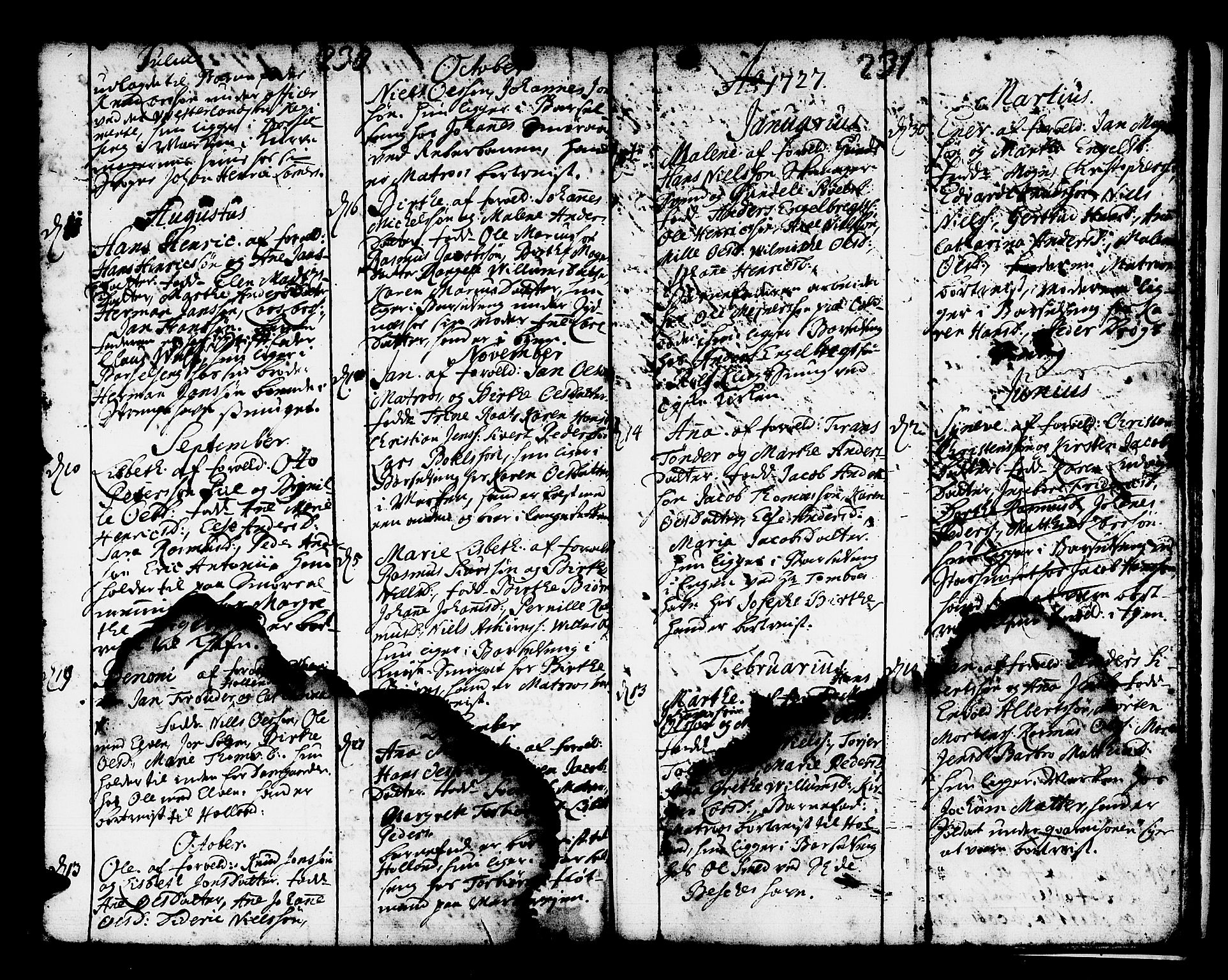 Domkirken sokneprestembete, SAB/A-74801/H/Haa/L0001: Parish register (official) no. A 1, 1719-1732, p. 230-231