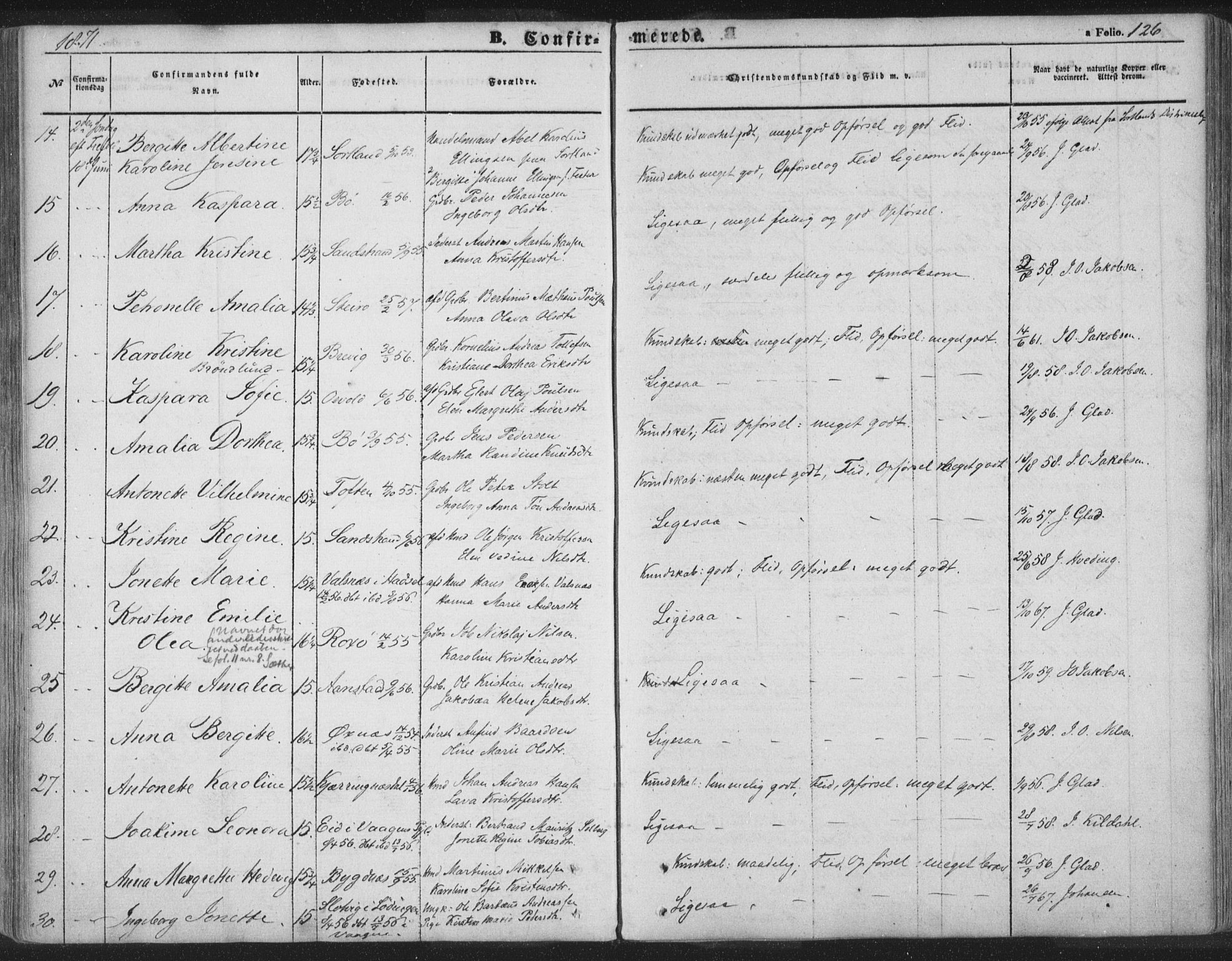 Ministerialprotokoller, klokkerbøker og fødselsregistre - Nordland, AV/SAT-A-1459/895/L1369: Parish register (official) no. 895A04, 1852-1872, p. 126