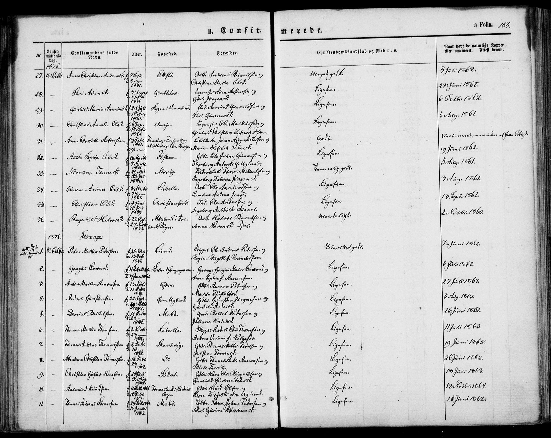 Oddernes sokneprestkontor, AV/SAK-1111-0033/F/Fa/Faa/L0008: Parish register (official) no. A 8, 1864-1880, p. 158