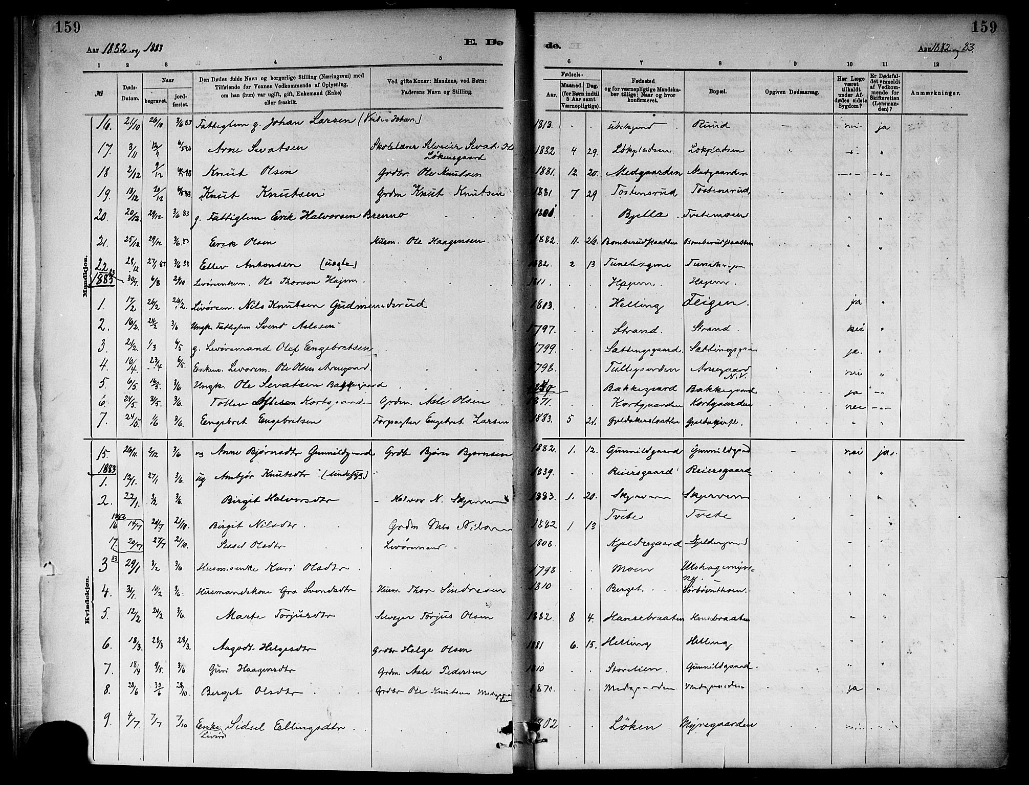 Ål kirkebøker, AV/SAKO-A-249/F/Fa/L0008: Parish register (official) no. I 8, 1882-1896, p. 159