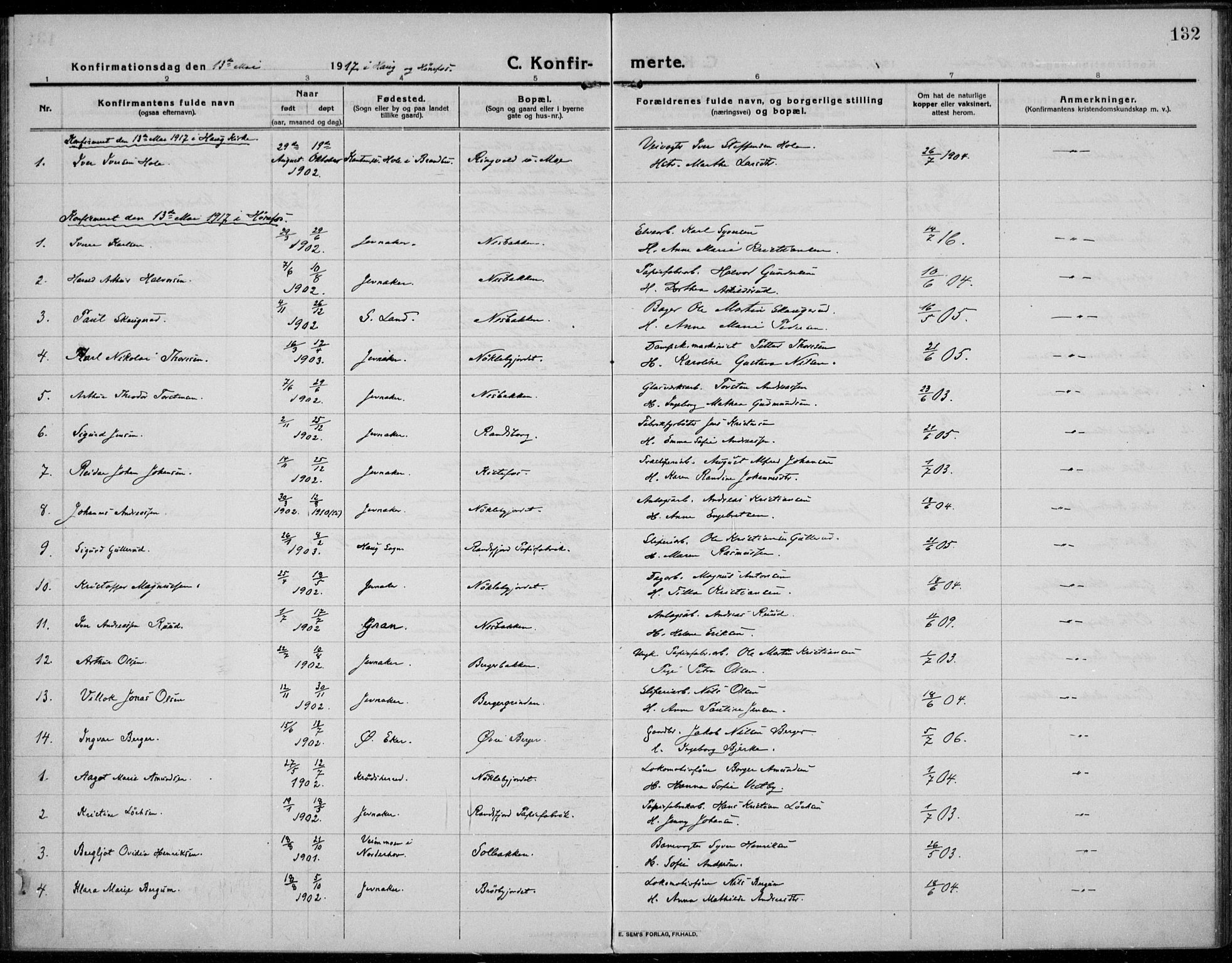 Jevnaker prestekontor, SAH/PREST-116/H/Ha/Haa/L0012: Parish register (official) no. 12, 1914-1924, p. 132