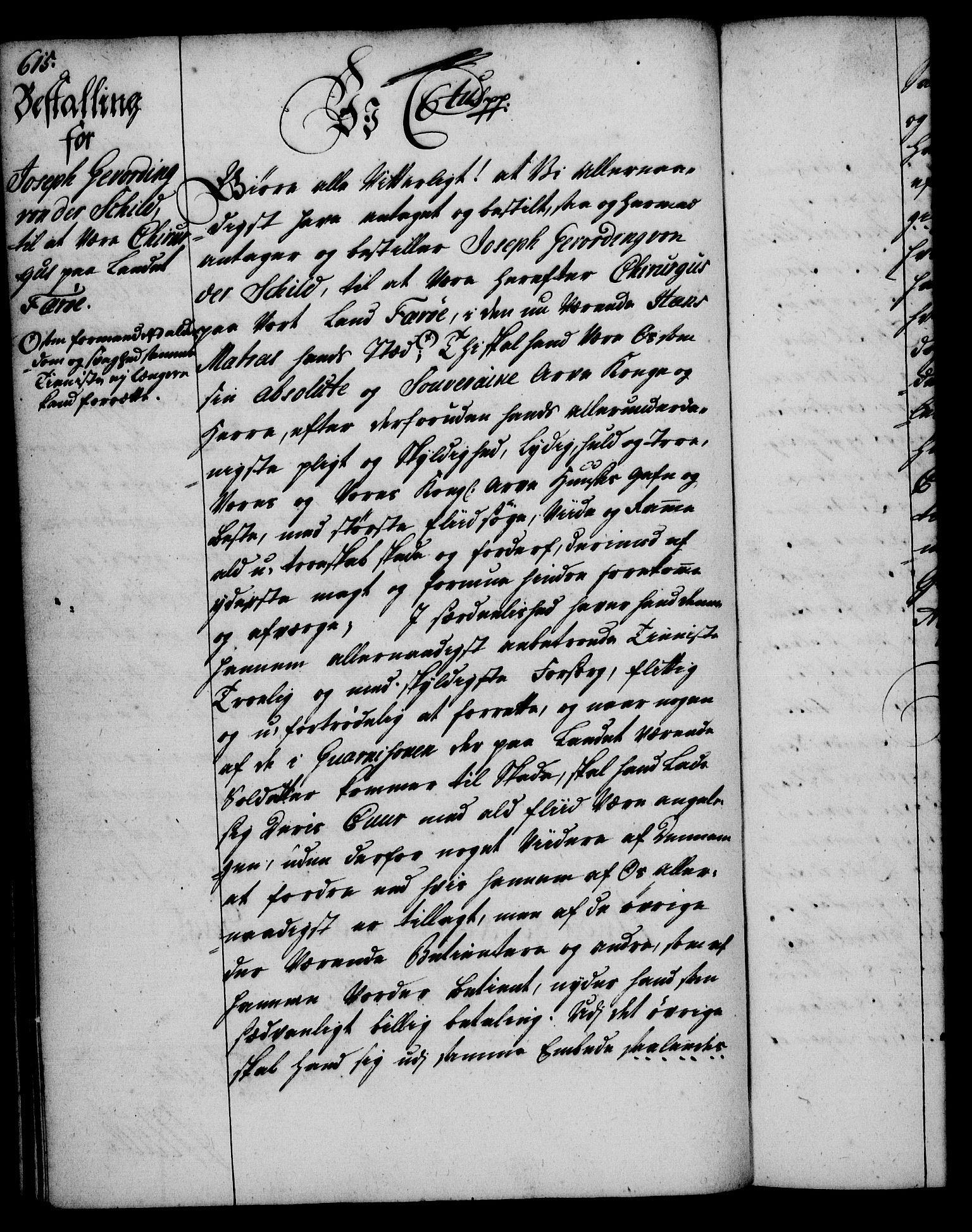 Rentekammeret, Kammerkanselliet, RA/EA-3111/G/Gg/Gge/L0002: Norsk bestallingsprotokoll med register (merket RK 53.26), 1730-1744, p. 615