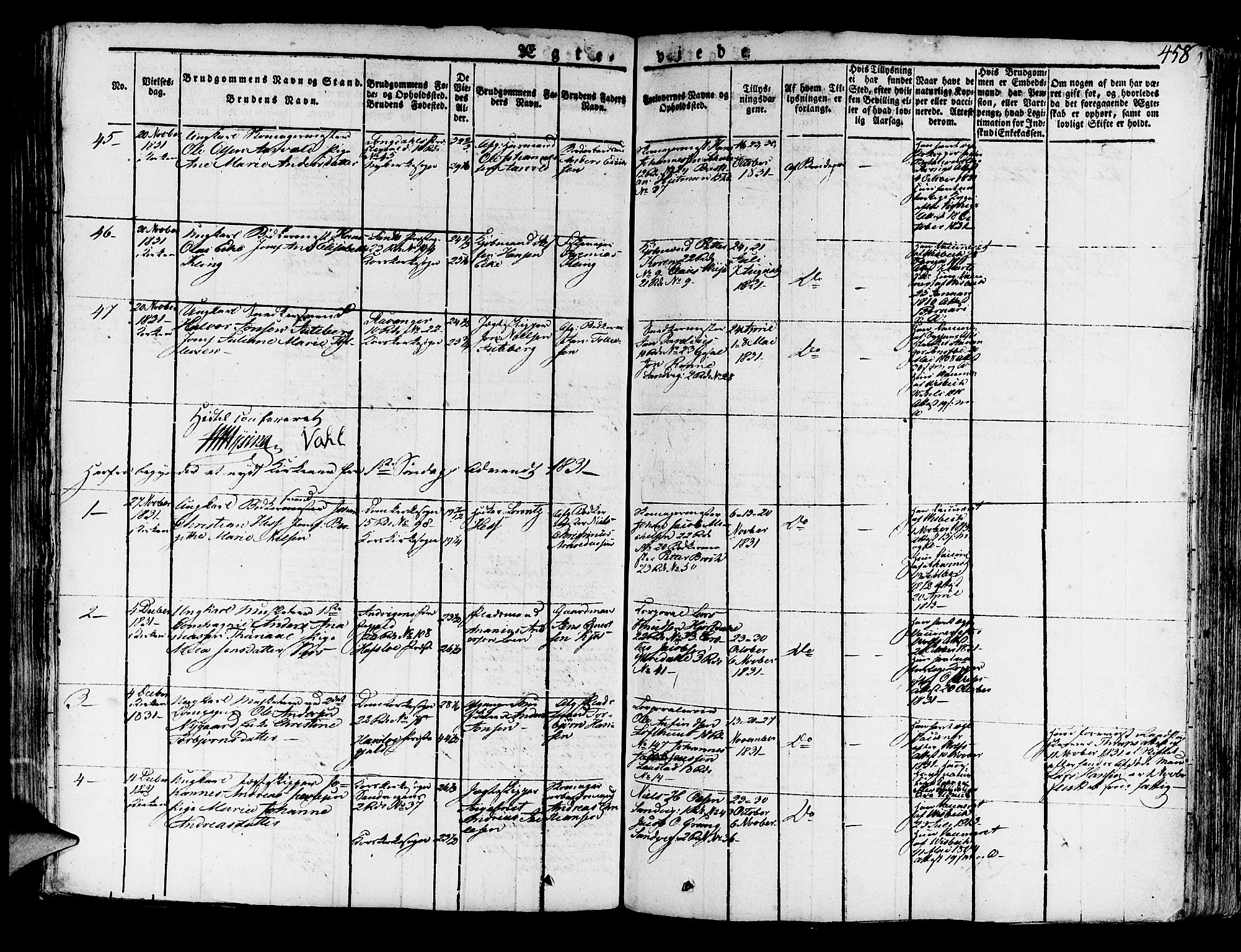 Korskirken sokneprestembete, AV/SAB-A-76101/H/Haa/L0014: Parish register (official) no. A 14, 1823-1835, p. 458