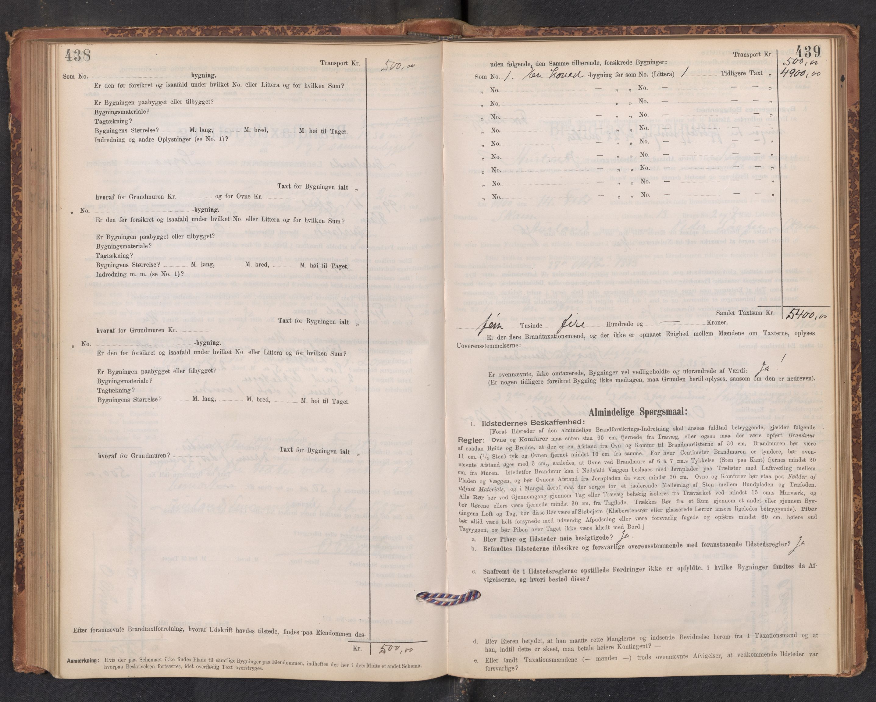 Lensmannen i Aurland, SAB/A-26401/0012/L0004: Branntakstprotokoll, skjematakst, 1895-1911, p. 438-439