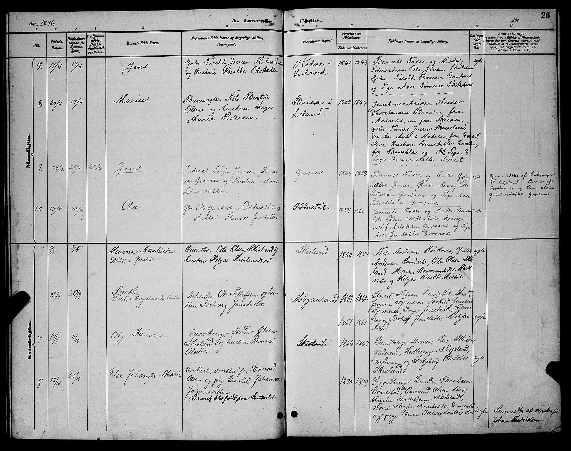 Evje sokneprestkontor, AV/SAK-1111-0008/F/Fb/Fbc/L0004: Parish register (copy) no. B 4, 1890-1900, p. 26