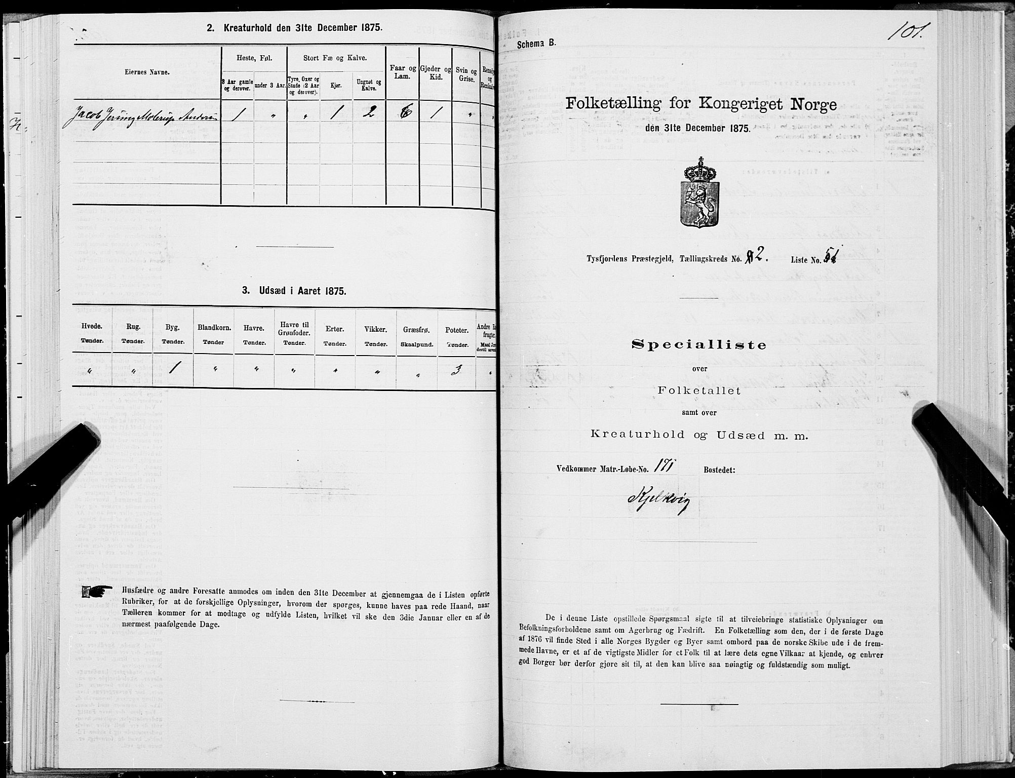 SAT, 1875 census for 1850P Tysfjord, 1875, p. 2101