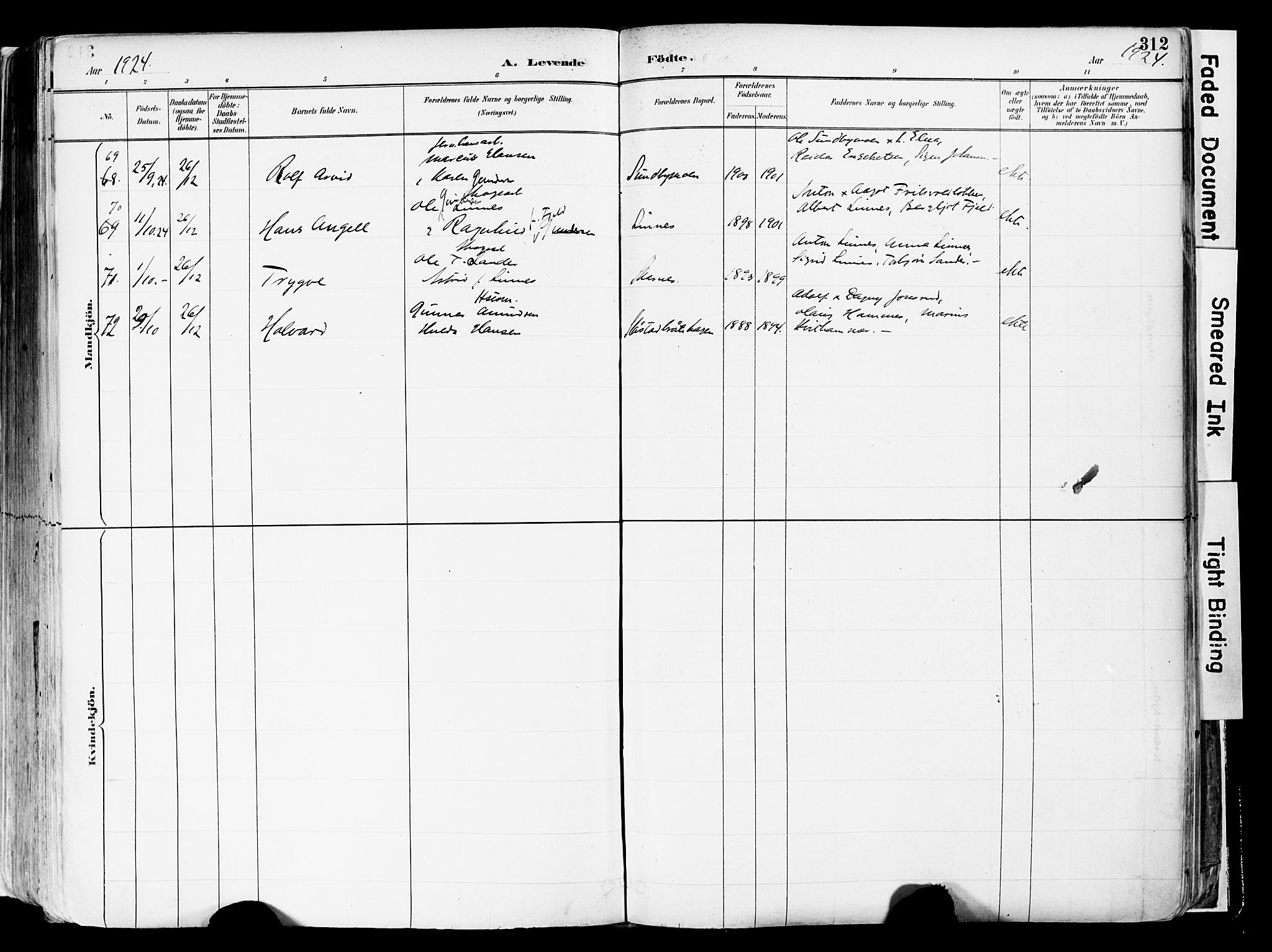 Sør-Odal prestekontor, AV/SAH-PREST-030/H/Ha/Haa/L0006: Parish register (official) no. 6, 1886-1931, p. 312