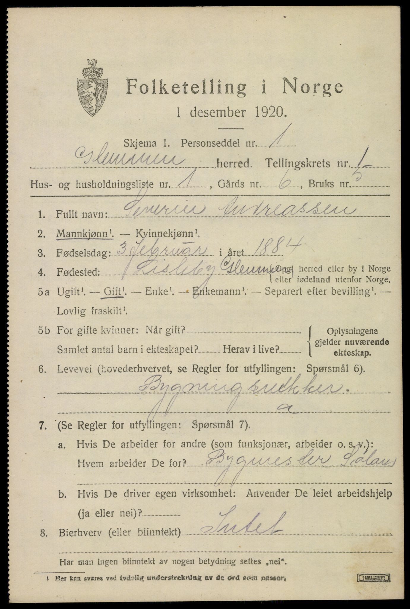 SAO, 1920 census for Glemmen, 1920, p. 2869