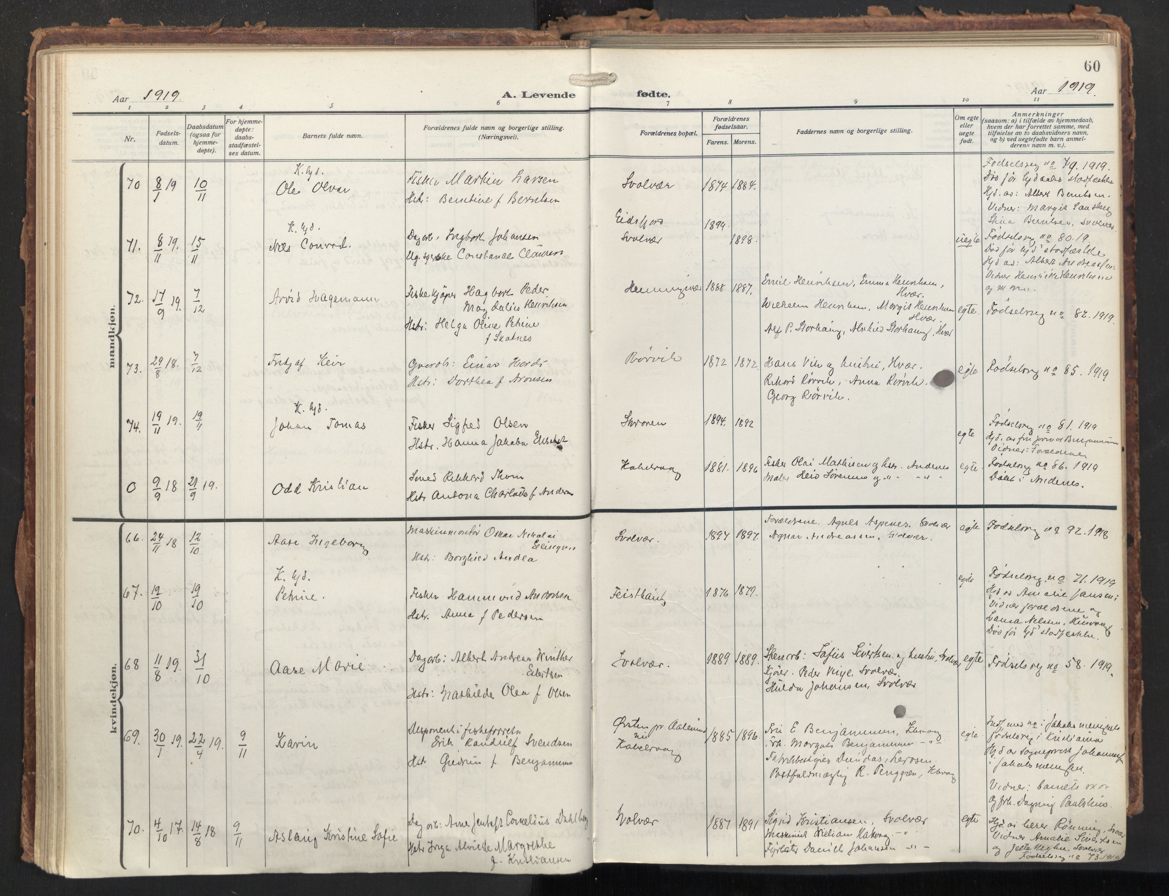 Ministerialprotokoller, klokkerbøker og fødselsregistre - Nordland, AV/SAT-A-1459/874/L1064: Parish register (official) no. 874A08, 1915-1926, p. 60