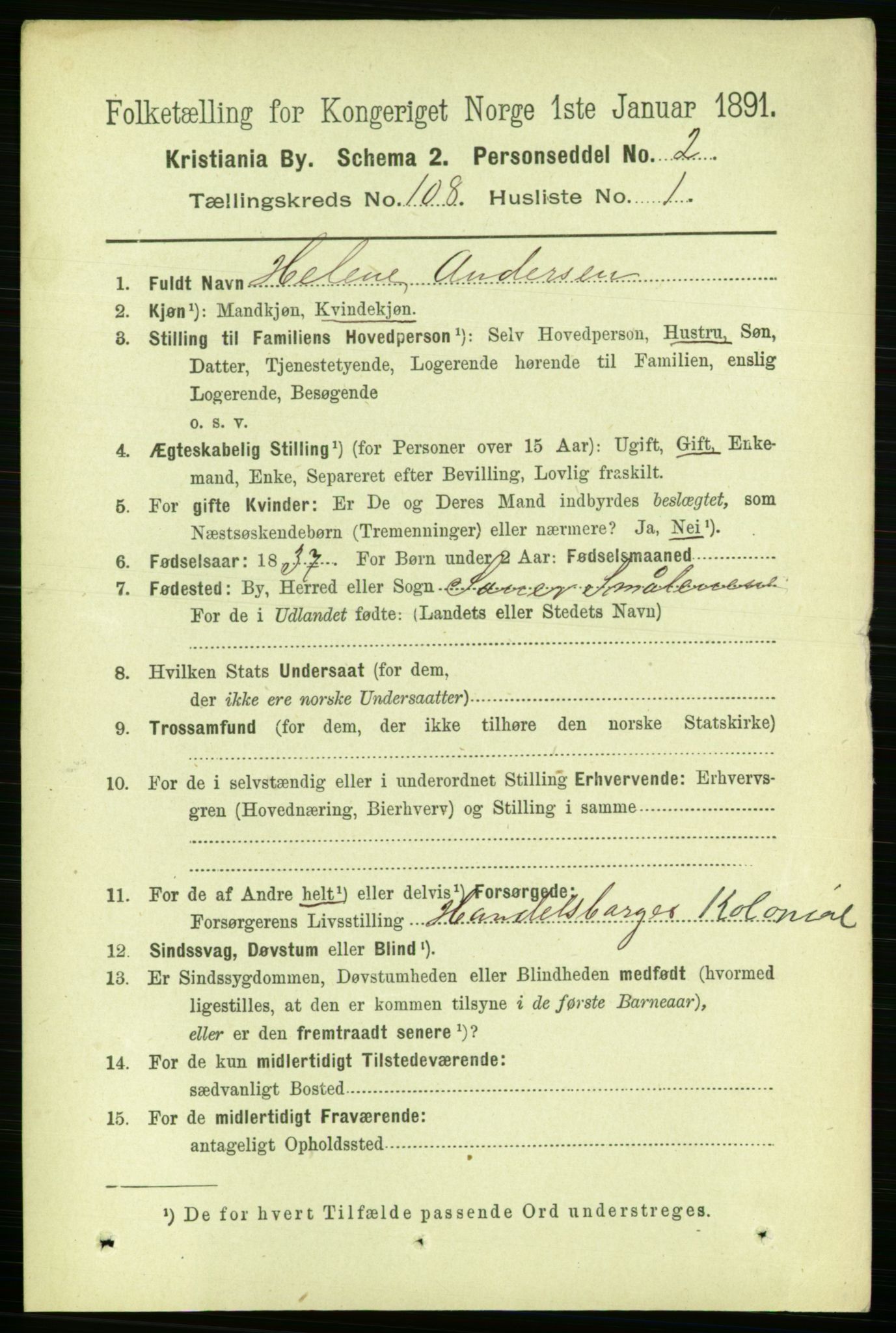 RA, 1891 census for 0301 Kristiania, 1891, p. 55436