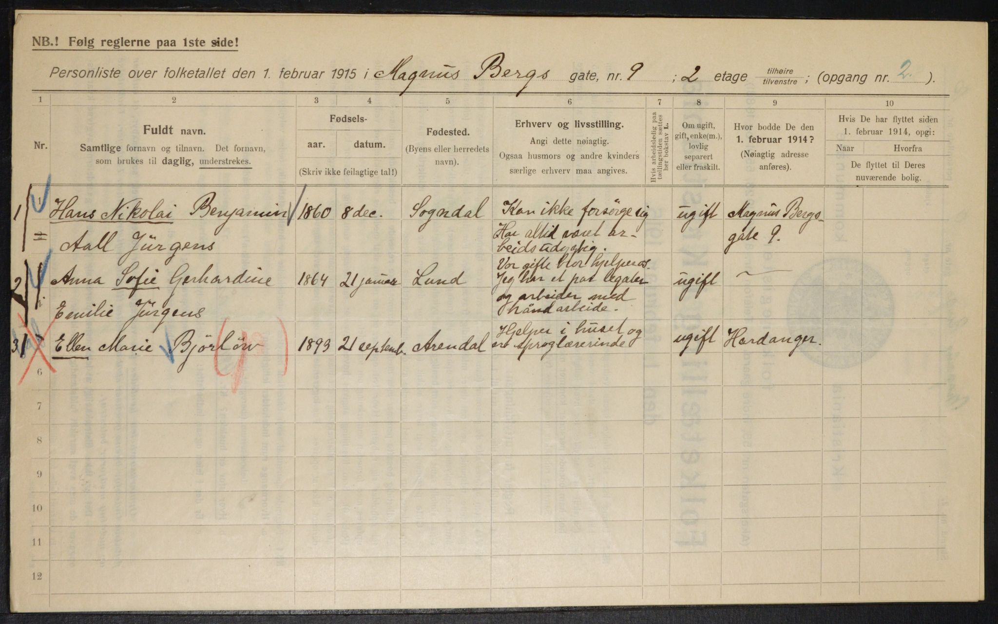 OBA, Municipal Census 1915 for Kristiania, 1915, p. 58596