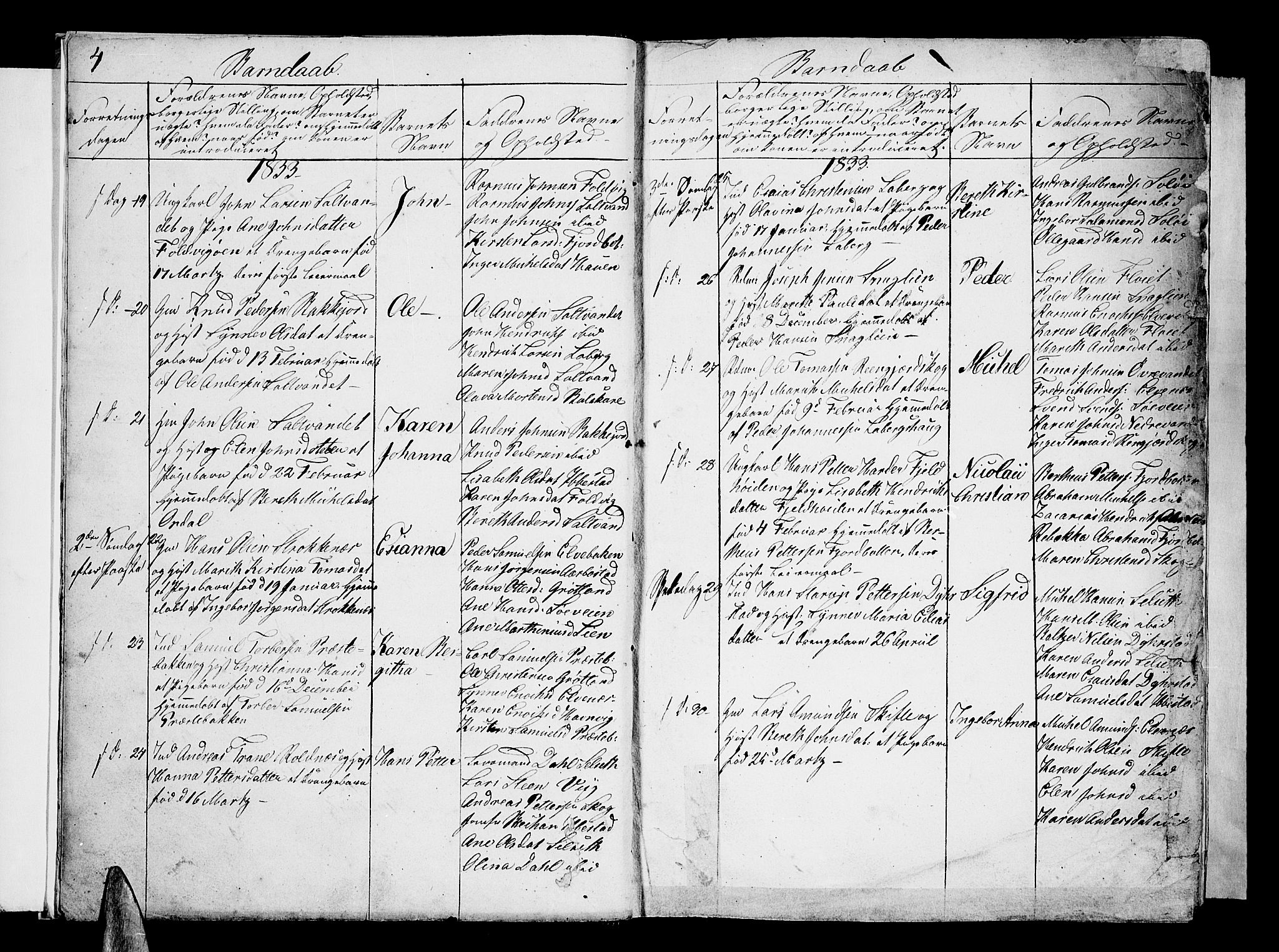 Ibestad sokneprestembete, AV/SATØ-S-0077/H/Ha/Hab/L0003klokker: Parish register (copy) no. 3, 1833-1852, p. 4-5