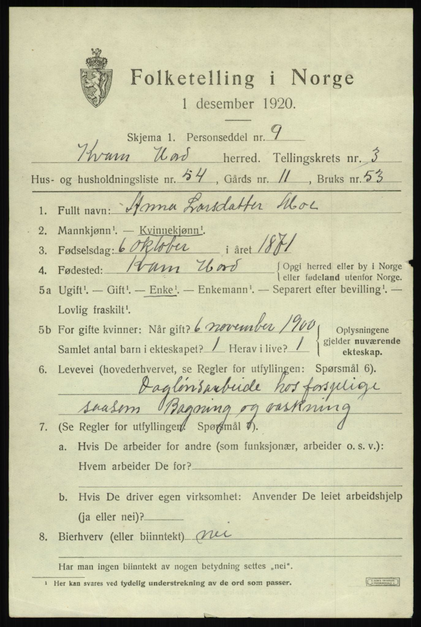 SAB, 1920 census for Kvam, 1920, p. 3235