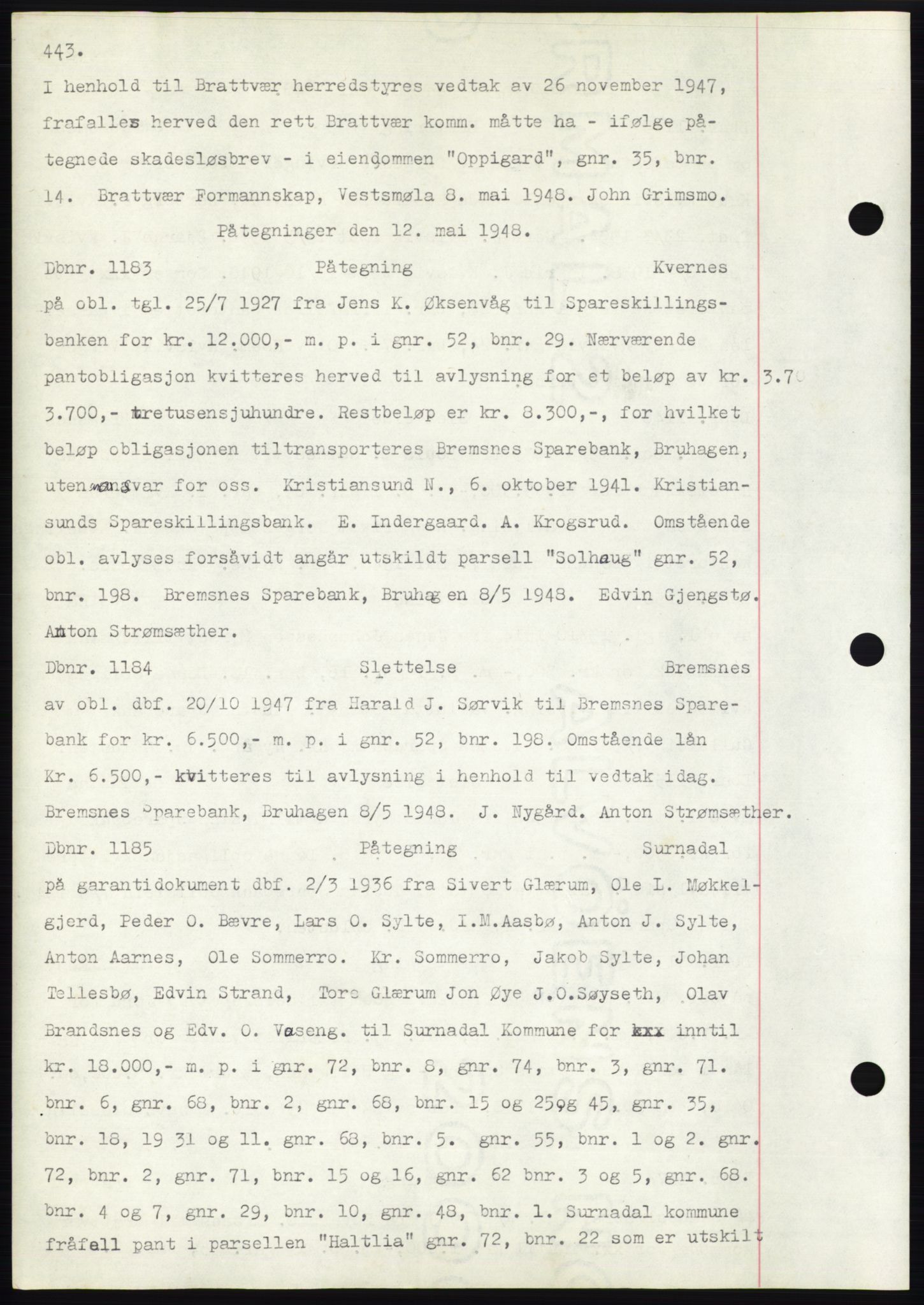 Nordmøre sorenskriveri, SAT/A-4132/1/2/2Ca: Mortgage book no. C82b, 1946-1951, Diary no: : 1183/1948