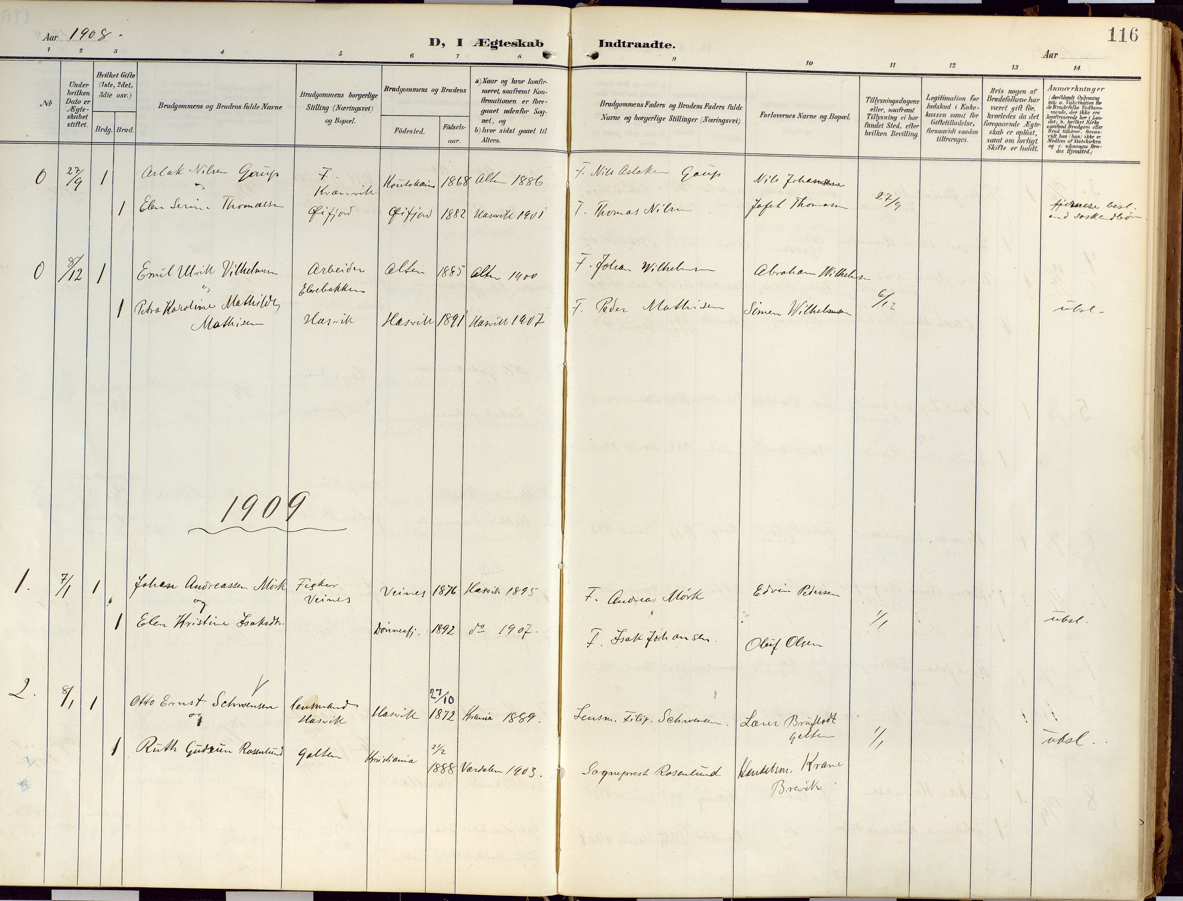 Loppa sokneprestkontor, SATØ/S-1339/H/Ha/L0010kirke: Parish register (official) no. 10, 1907-1922, p. 116