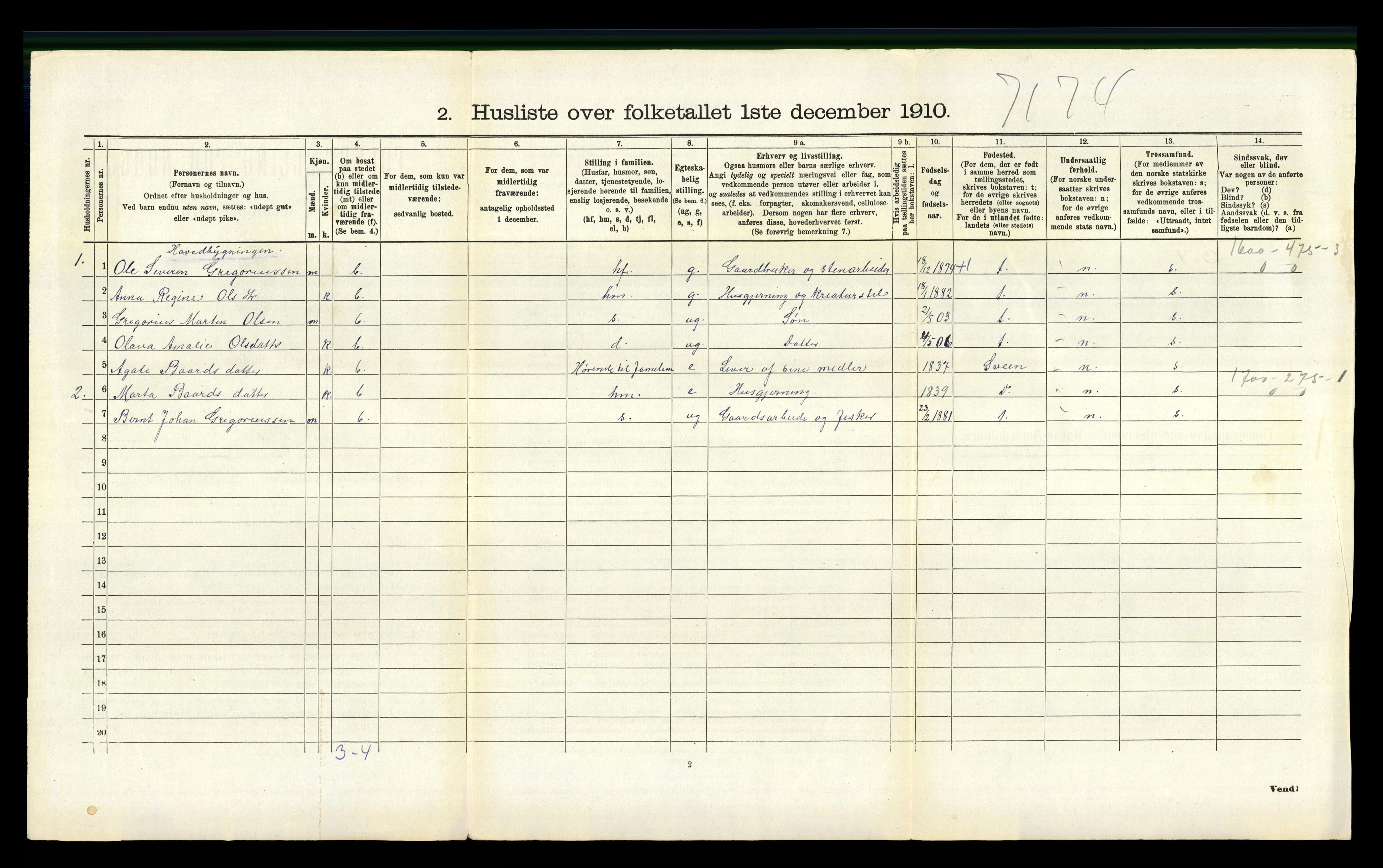 RA, 1910 census for Valestrand, 1910, p. 289
