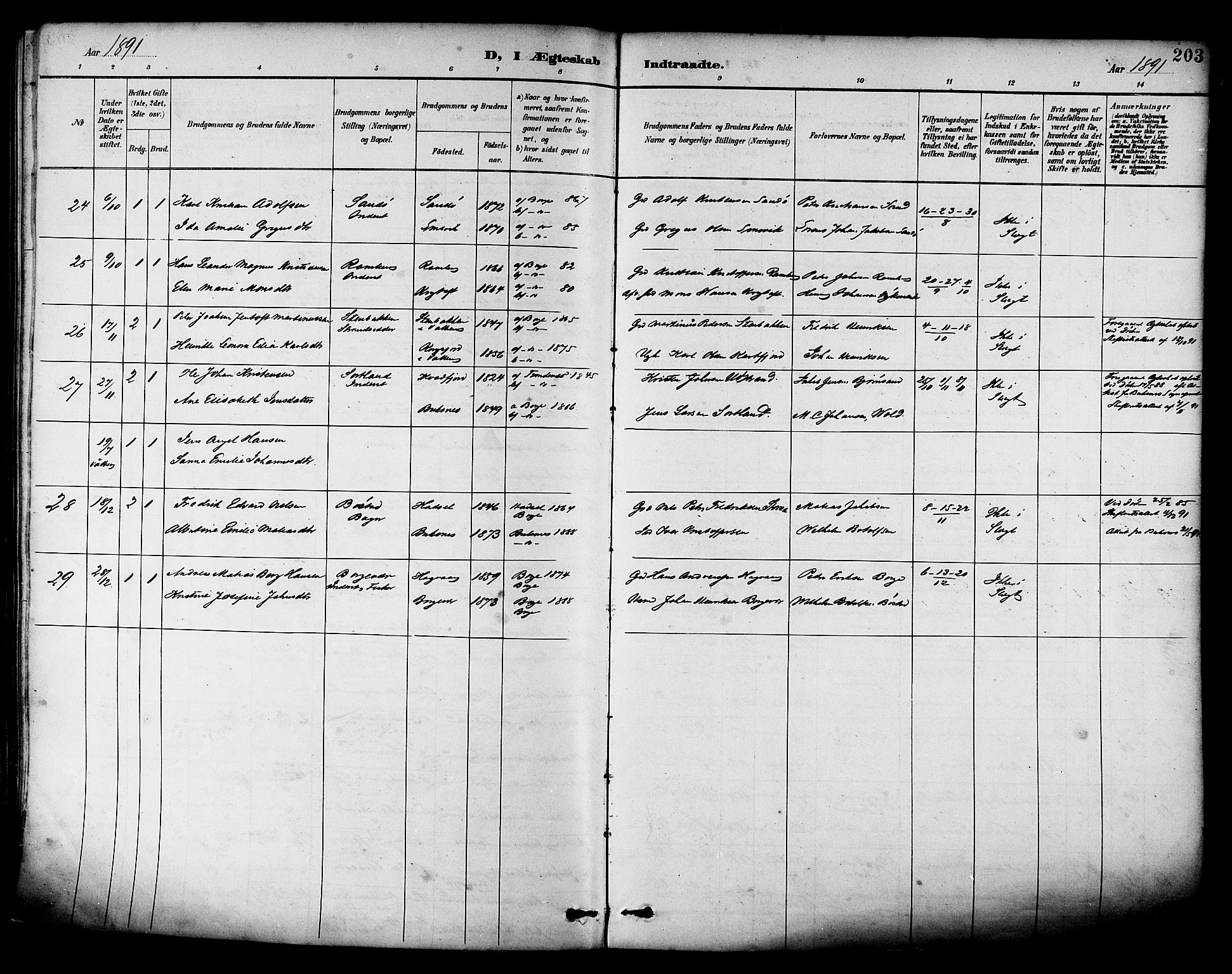 Ministerialprotokoller, klokkerbøker og fødselsregistre - Nordland, AV/SAT-A-1459/880/L1133: Parish register (official) no. 880A07, 1888-1898, p. 203