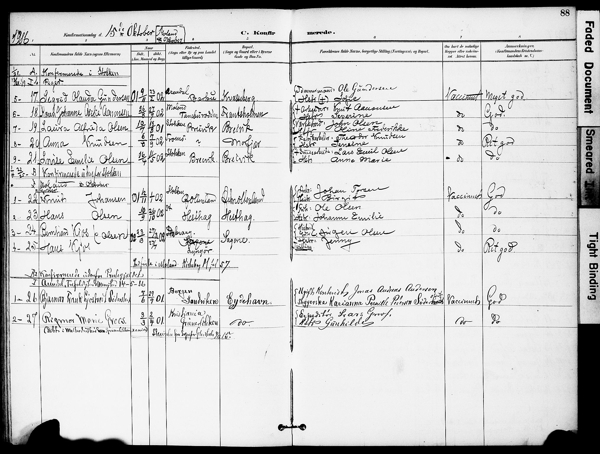 Austre Moland sokneprestkontor, AV/SAK-1111-0001/F/Fa/Fab/L0002: Parish register (official) no. A 2, 1894-1919, p. 88