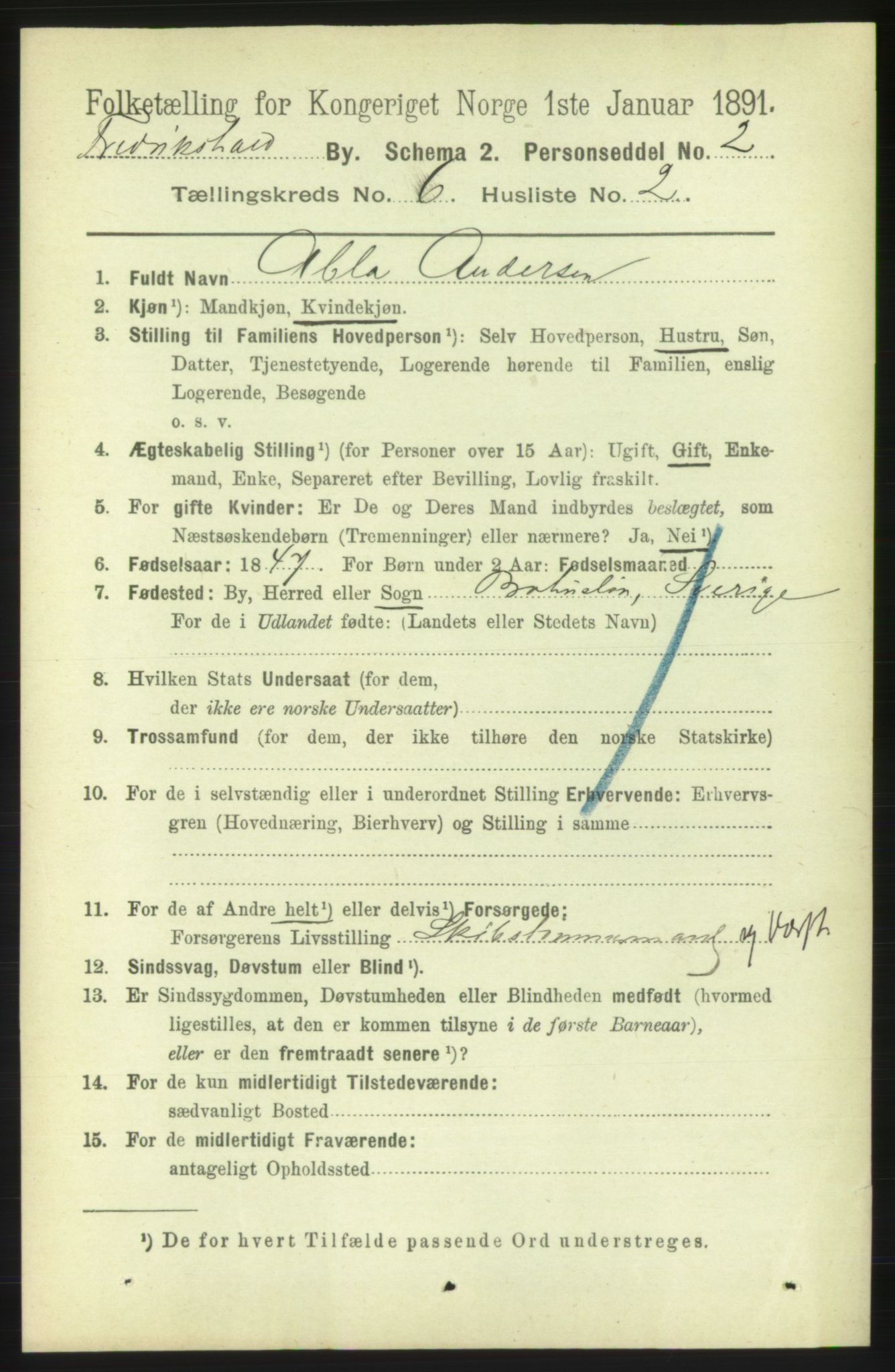 RA, 1891 census for 0101 Fredrikshald, 1891, p. 4465