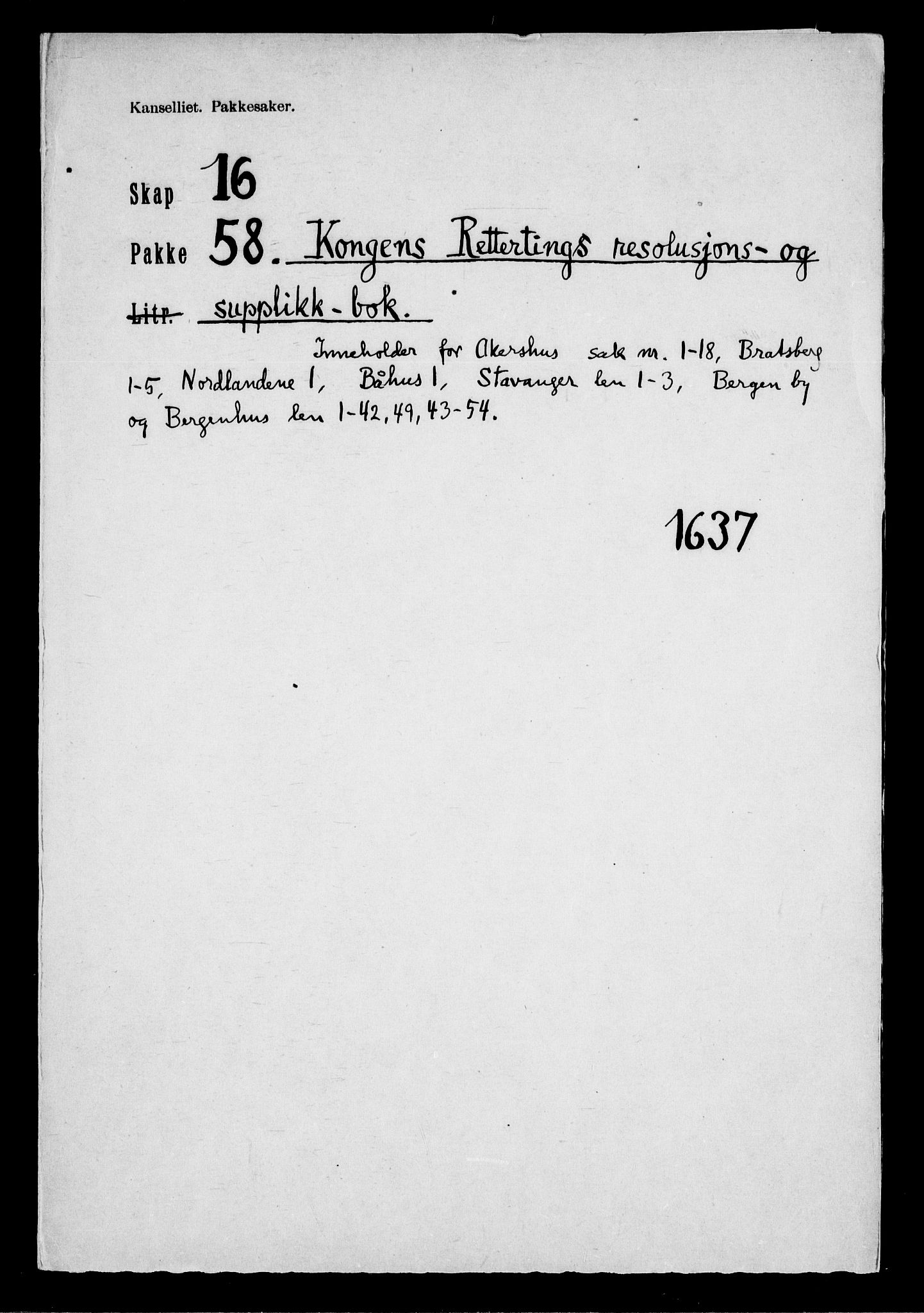 Danske Kanselli, Skapsaker, RA/EA-4061/F/L0120: Skap 16, pakke 52-59, 1615-1750, p. 234