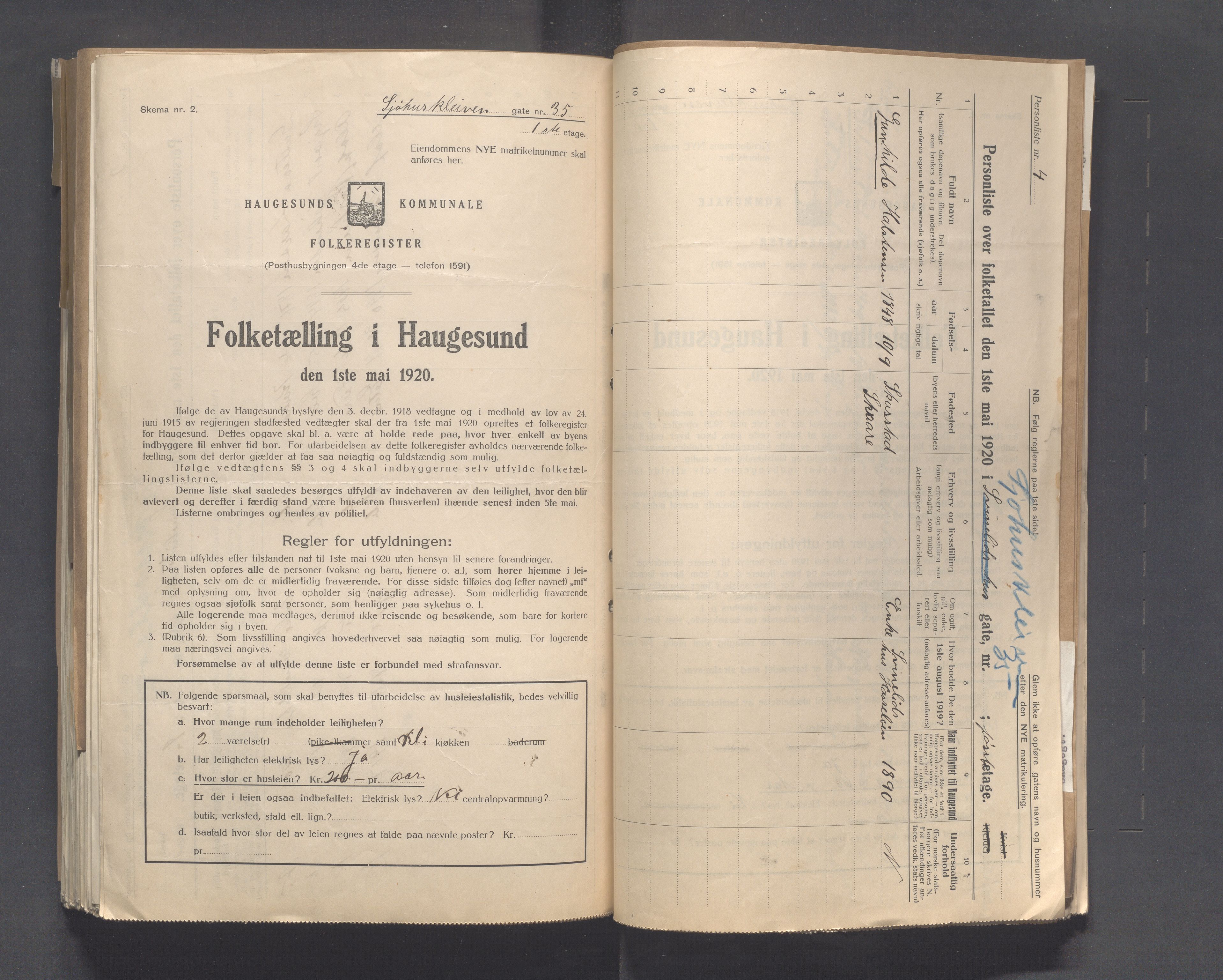 IKAR, Local census 1.5.1920 for Haugesund, 1920, p. 6296