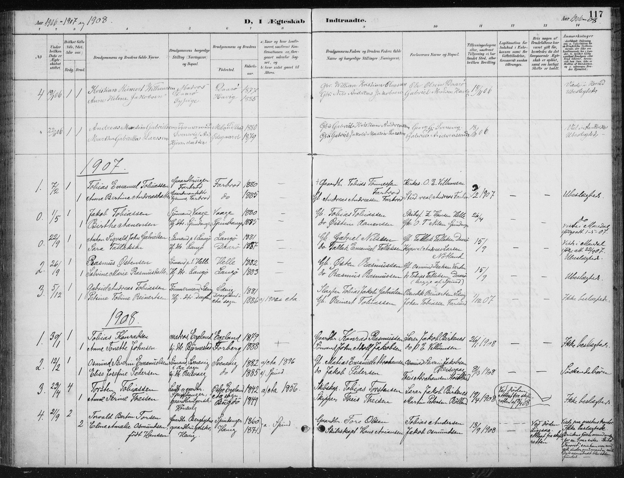 Herad sokneprestkontor, SAK/1111-0018/F/Fb/Fbb/L0004: Parish register (copy) no. B 4, 1890-1935, p. 117