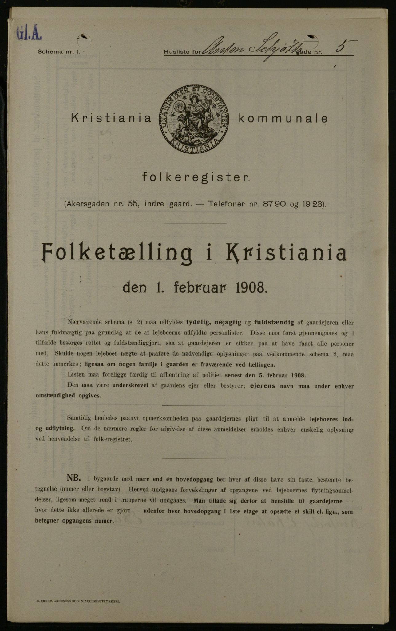 OBA, Municipal Census 1908 for Kristiania, 1908, p. 1541