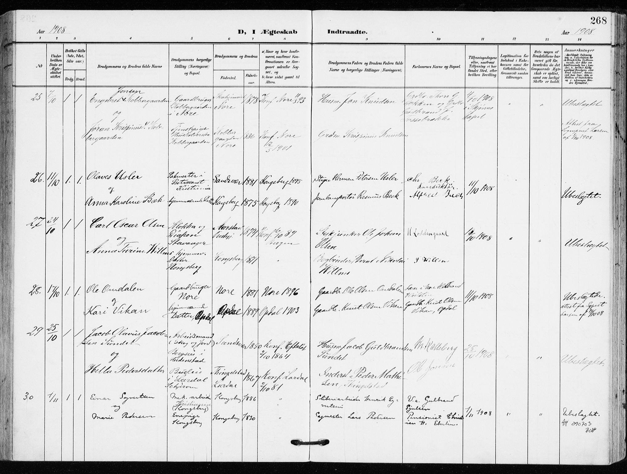 Kongsberg kirkebøker, AV/SAKO-A-22/F/Fb/L0004: Parish register (official) no. II 4, 1906-1918, p. 268