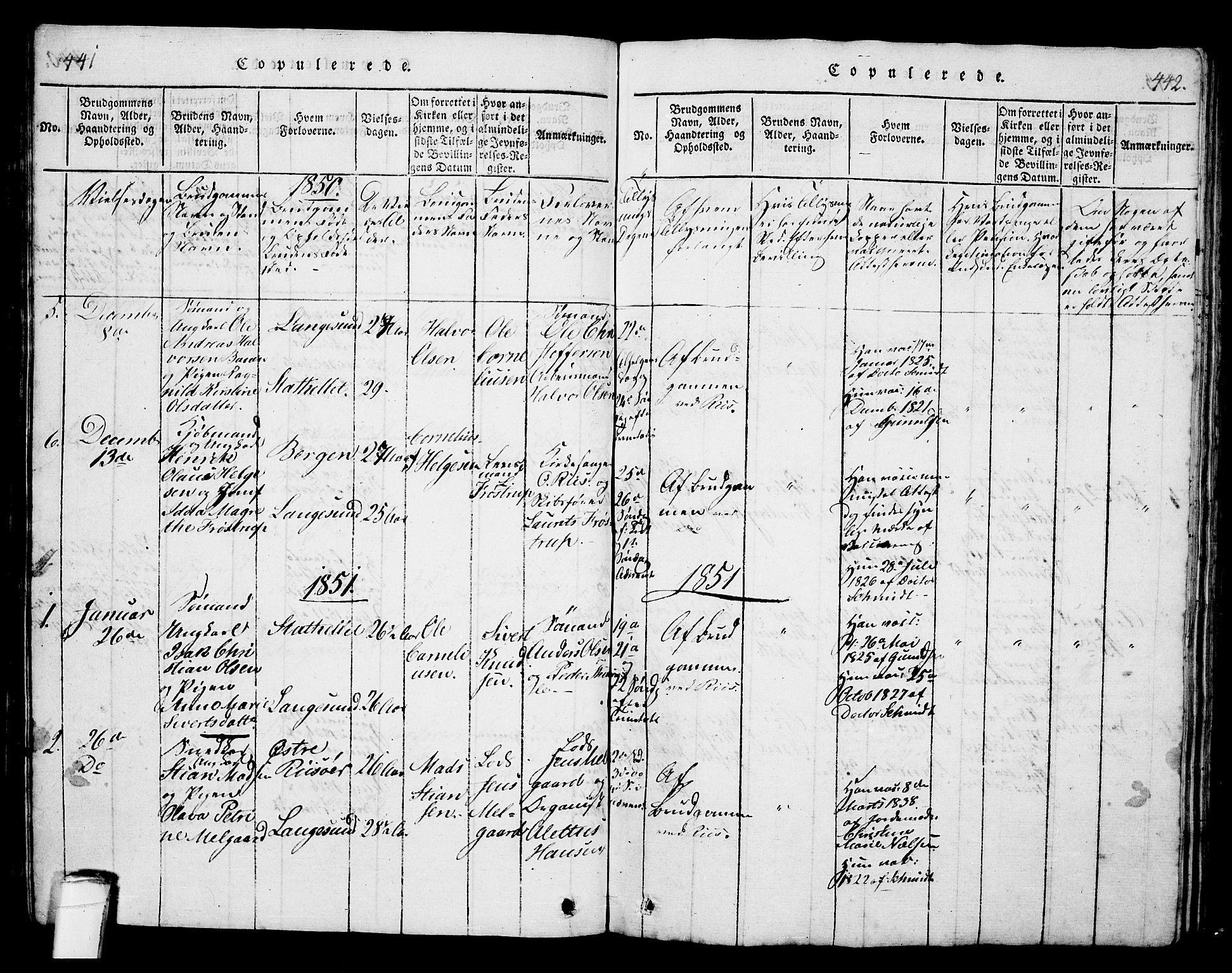 Langesund kirkebøker, SAKO/A-280/G/Ga/L0003: Parish register (copy) no. 3, 1815-1858, p. 441-442