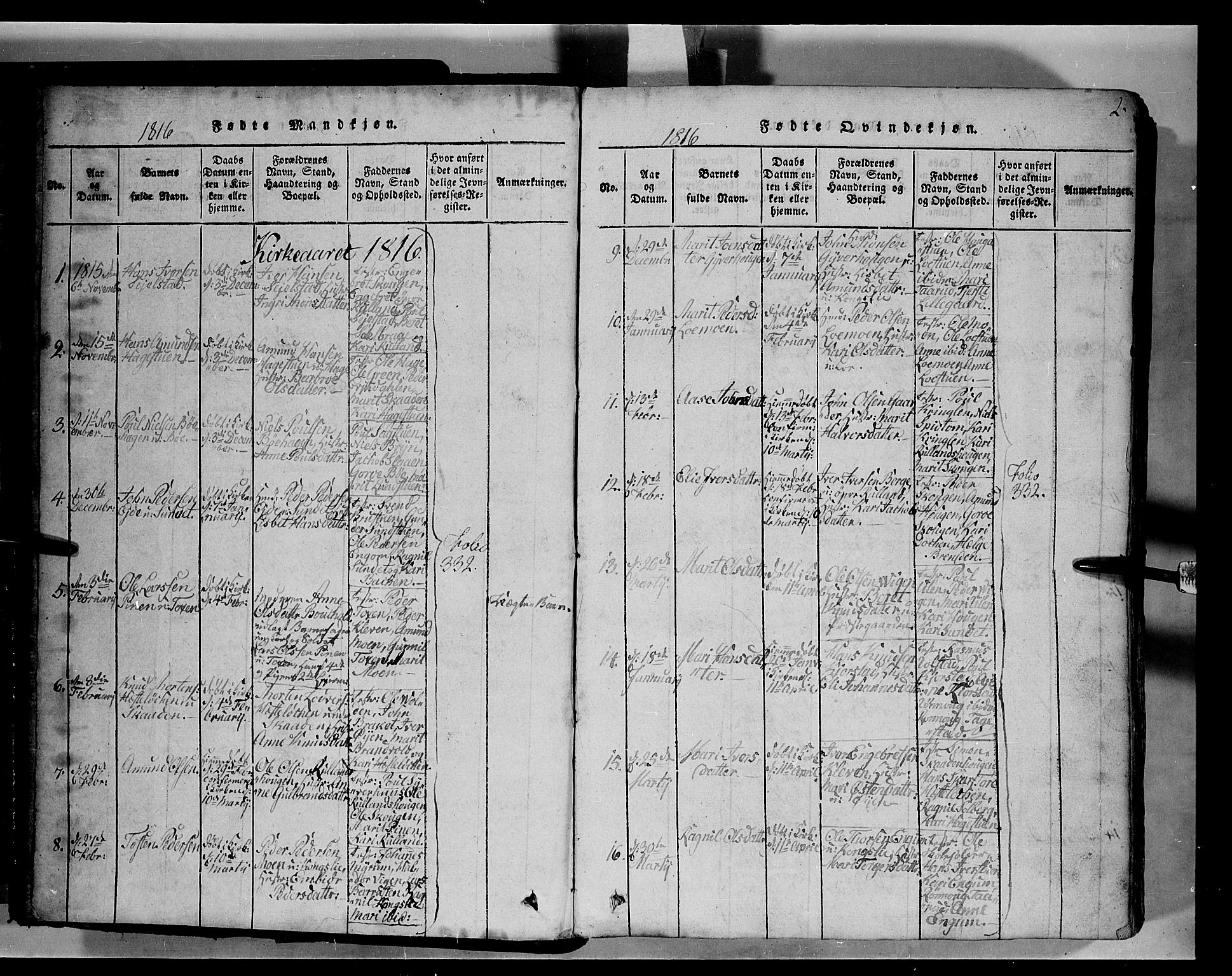 Fron prestekontor, SAH/PREST-078/H/Ha/Hab/L0004: Parish register (copy) no. 4, 1816-1850, p. 2