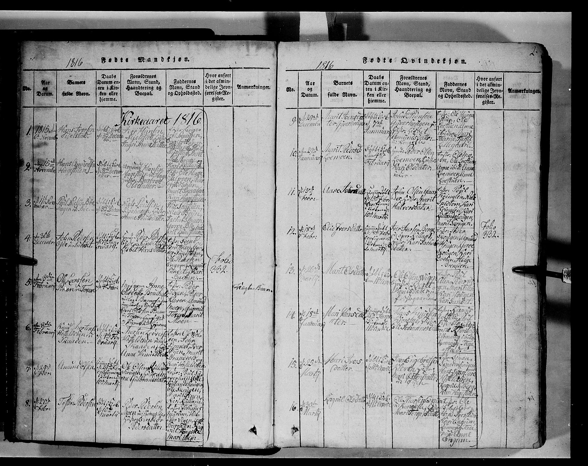 Fron prestekontor, AV/SAH-PREST-078/H/Ha/Hab/L0004: Parish register (copy) no. 4, 1816-1850, p. 2