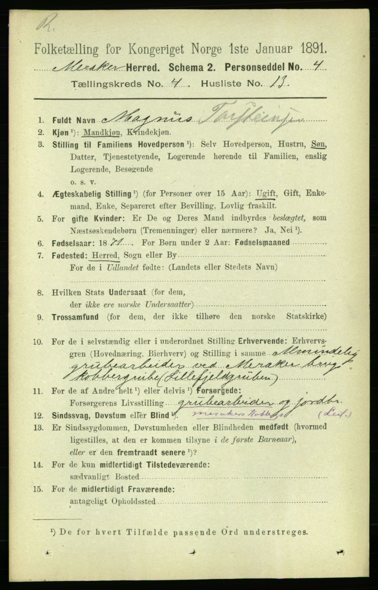 RA, 1891 census for 1711 Meråker, 1891, p. 1709