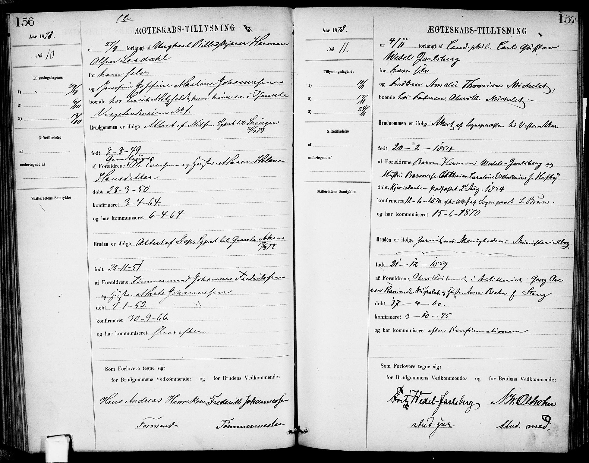 Garnisonsmenigheten Kirkebøker, AV/SAO-A-10846/H/Ha/L0007: Banns register no. I 7, 1872-1893, p. 156-157