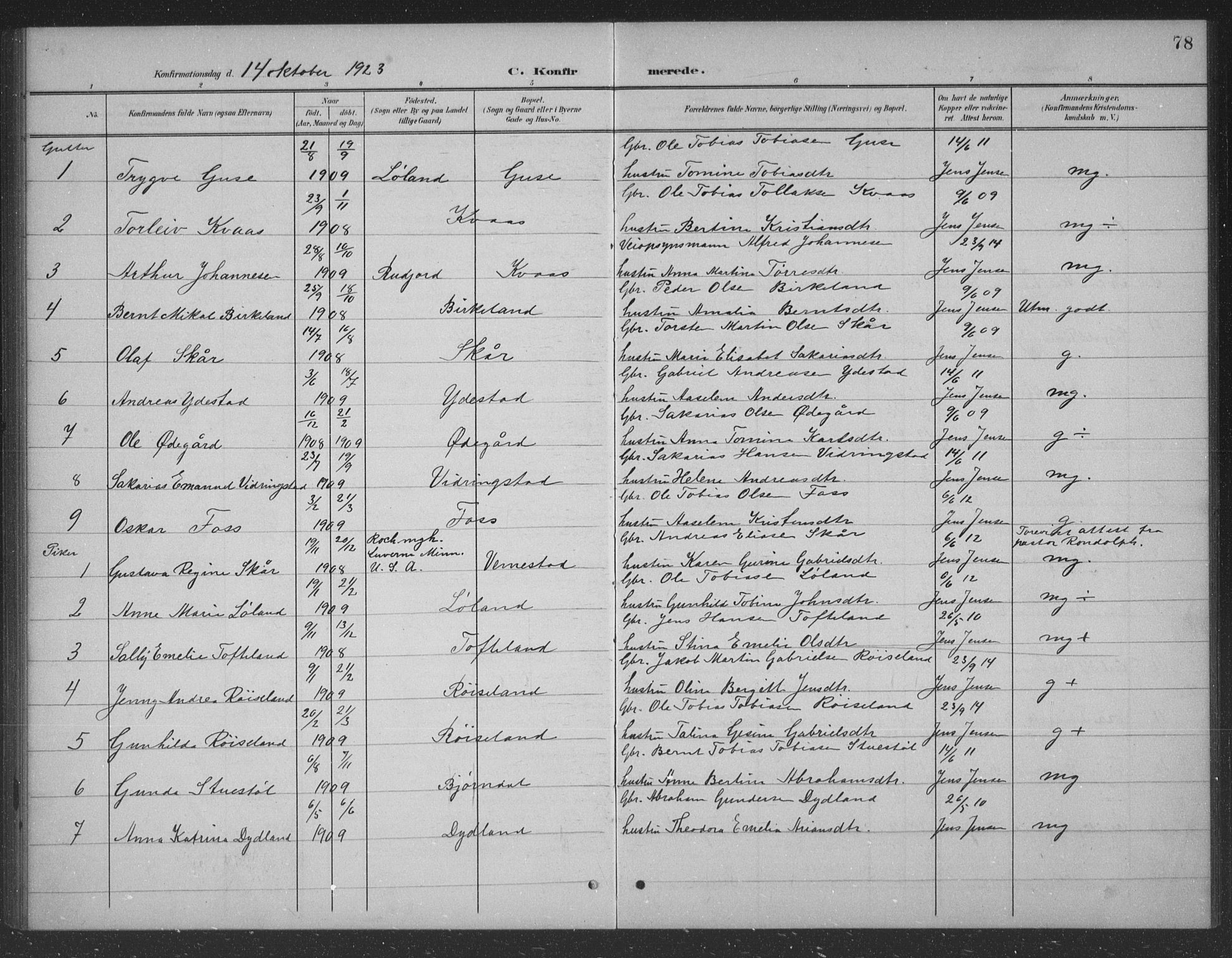 Lyngdal sokneprestkontor, AV/SAK-1111-0029/F/Fb/Fbb/L0002: Parish register (copy) no. B 2, 1901-1934, p. 78