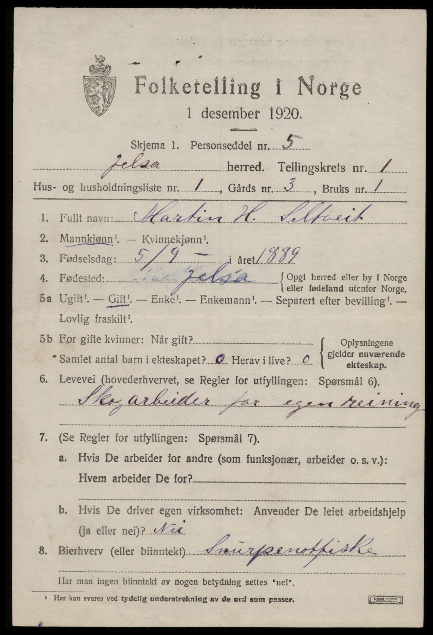 SAST, 1920 census for Jelsa, 1920, p. 674