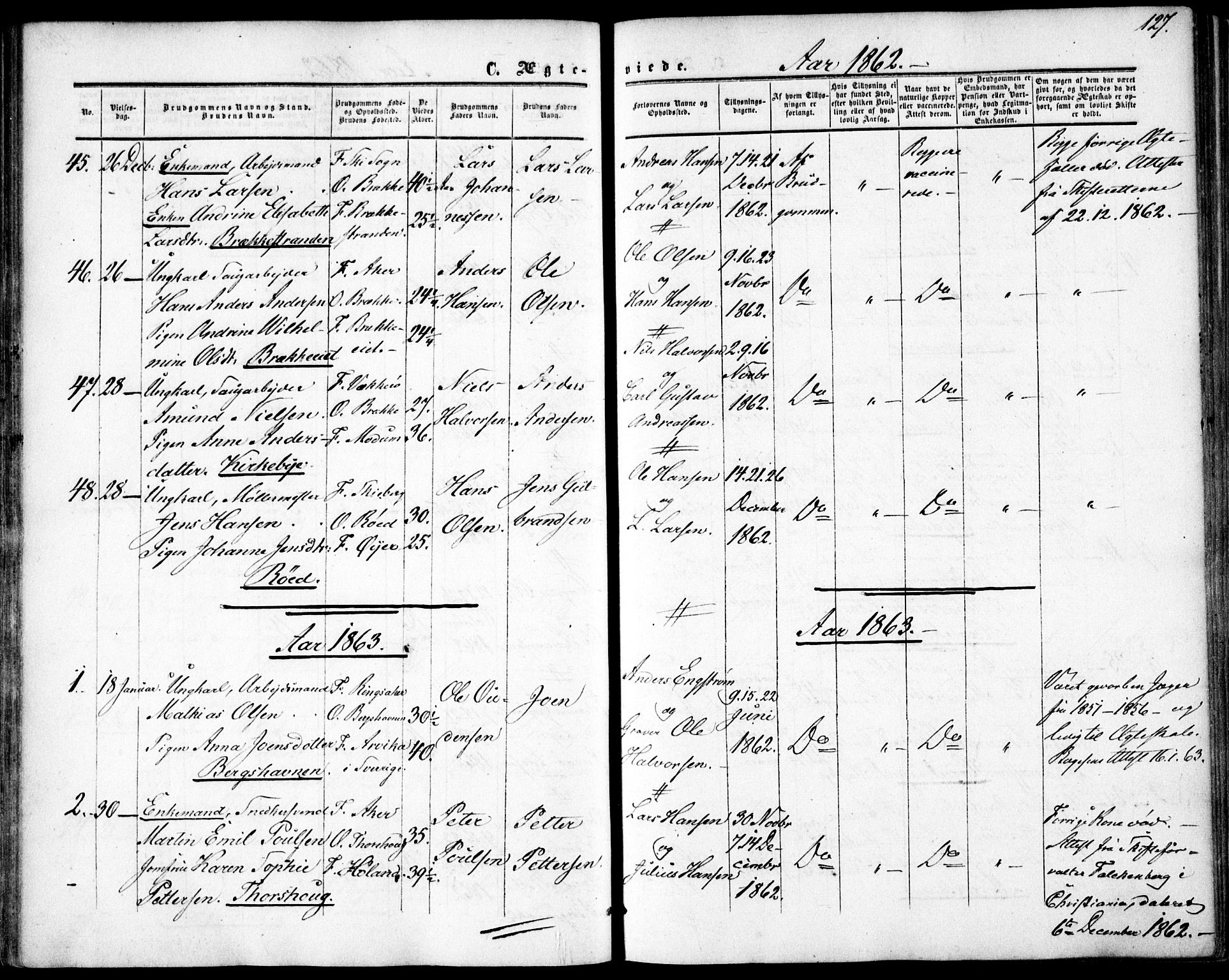 Vestre Aker prestekontor Kirkebøker, AV/SAO-A-10025/F/Fa/L0002: Parish register (official) no. 2, 1855-1877, p. 127