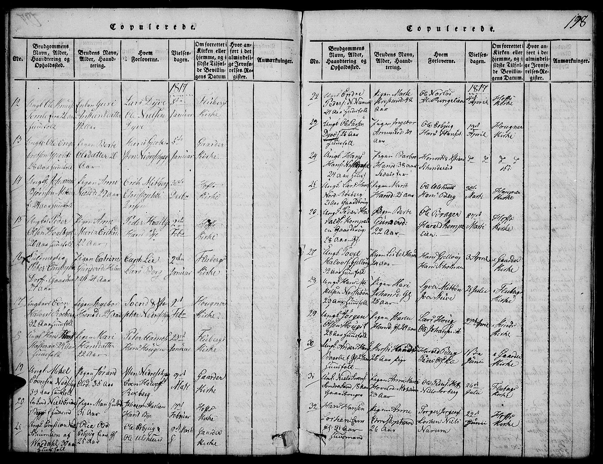 Land prestekontor, SAH/PREST-120/H/Ha/Haa/L0007: Parish register (official) no. 7, 1814-1830, p. 198