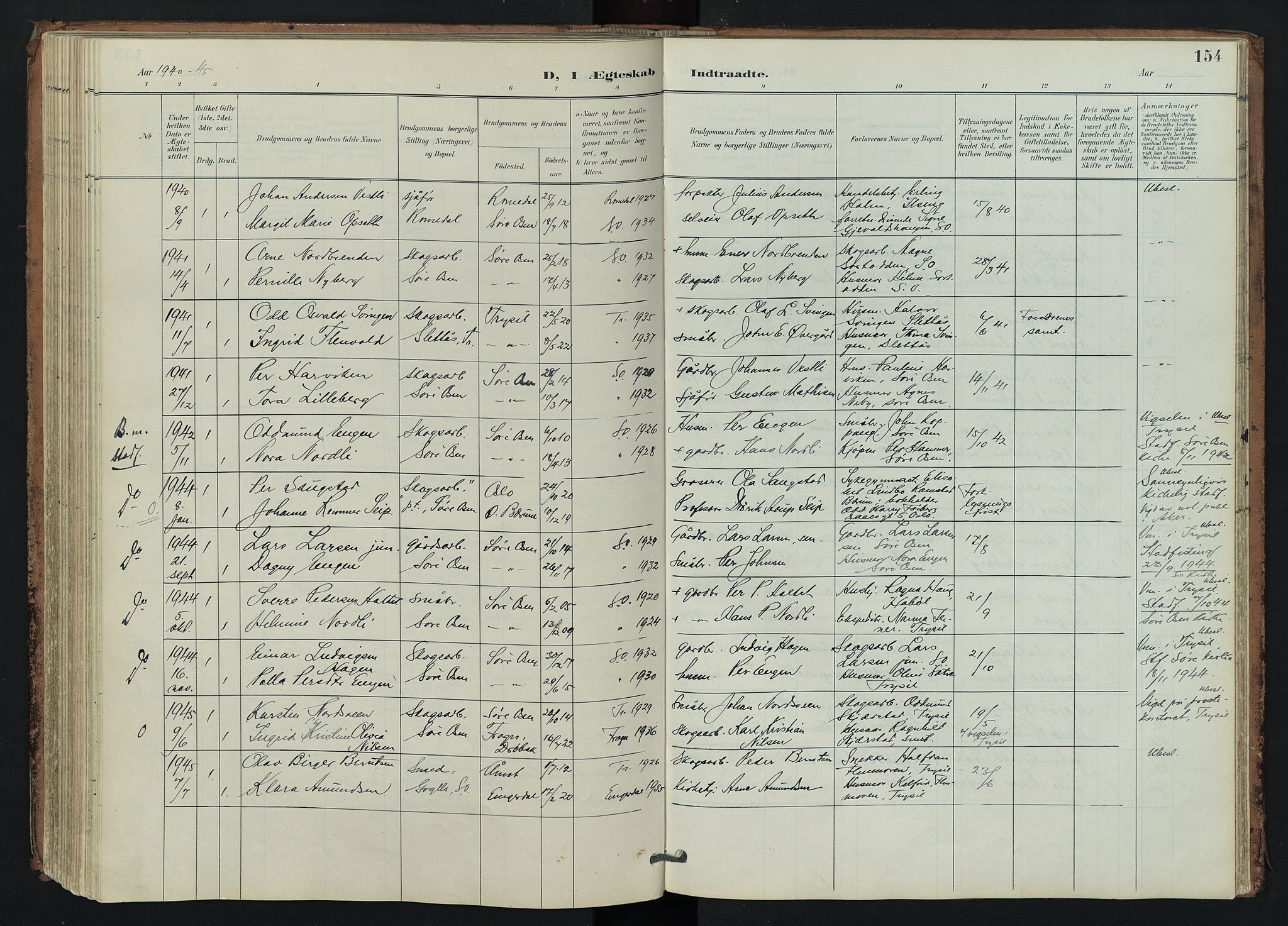 Trysil prestekontor, AV/SAH-PREST-046/H/Ha/Hab/L0007: Parish register (copy) no. 7, 1896-1948, p. 154