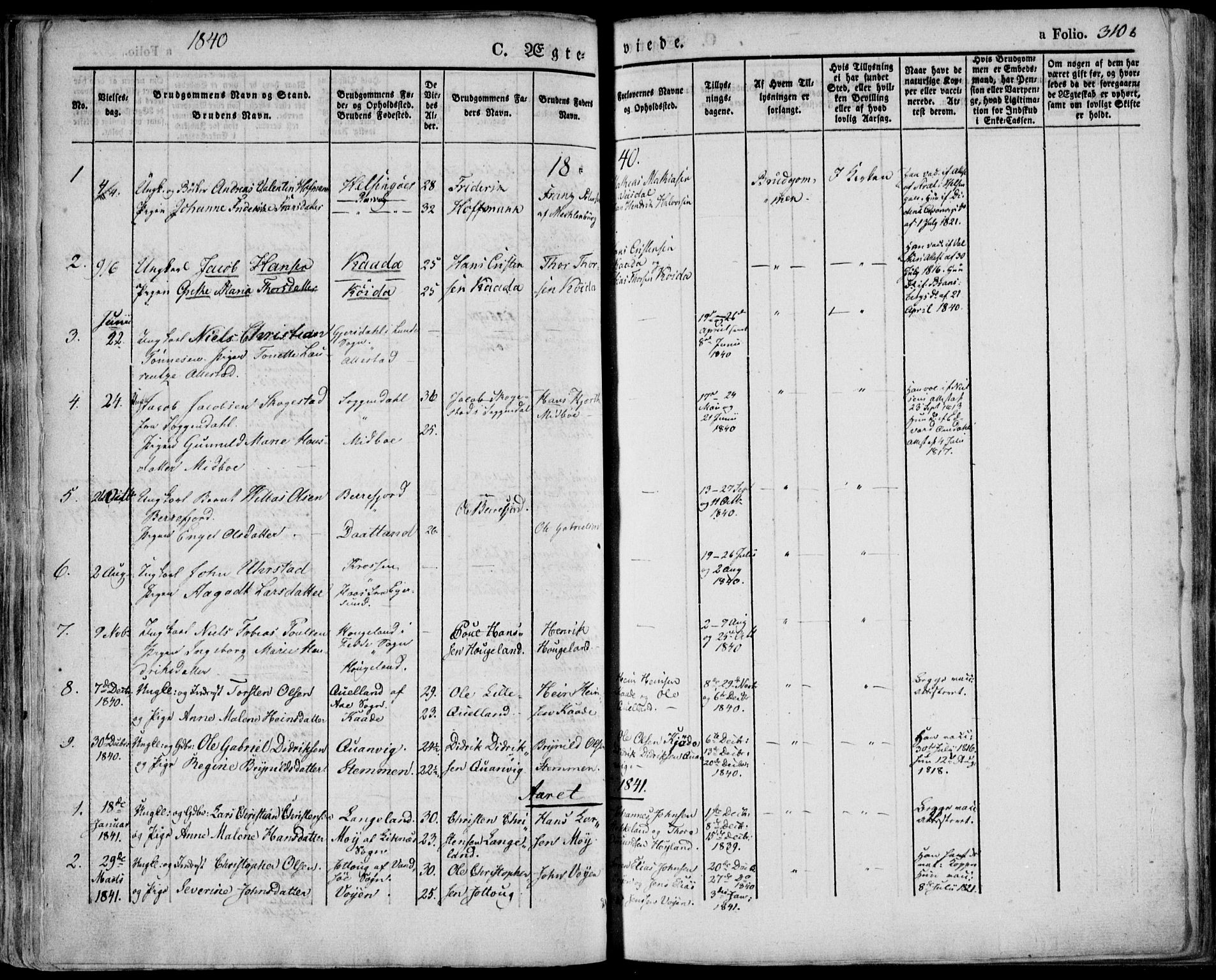 Flekkefjord sokneprestkontor, AV/SAK-1111-0012/F/Fa/Fac/L0003: Parish register (official) no. A 3, 1826-1841, p. 310b