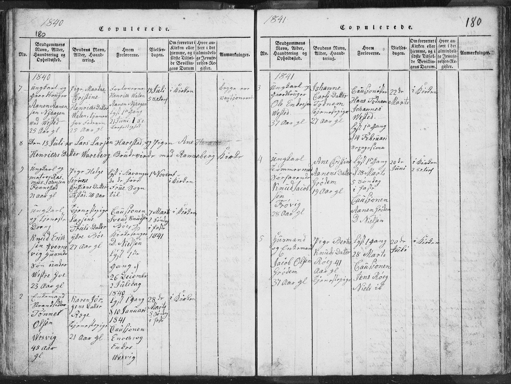 Hetland sokneprestkontor, SAST/A-101826/30/30BA/L0001: Parish register (official) no. A 1, 1816-1856, p. 180