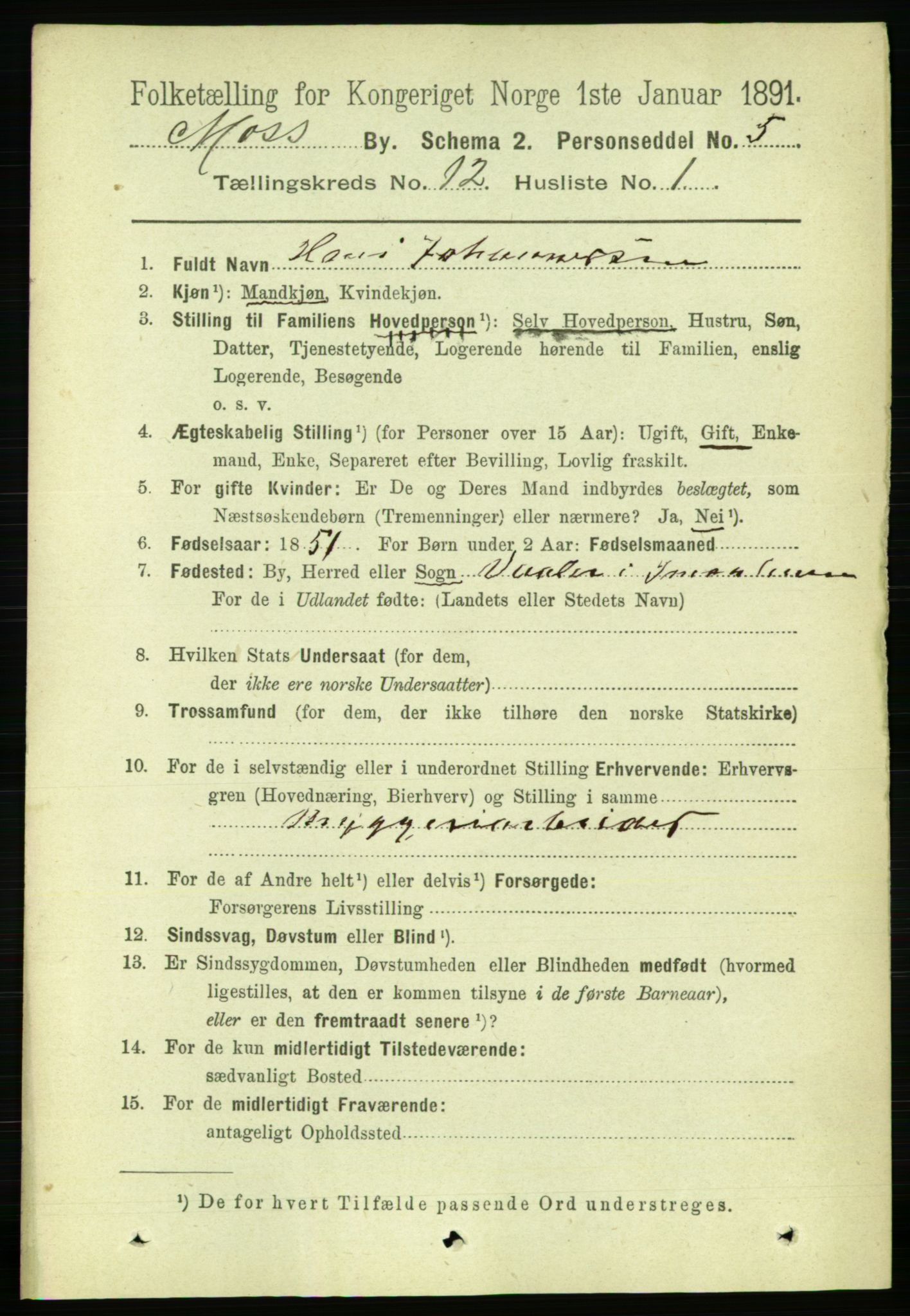 RA, 1891 census for 0104 Moss, 1891, p. 6330